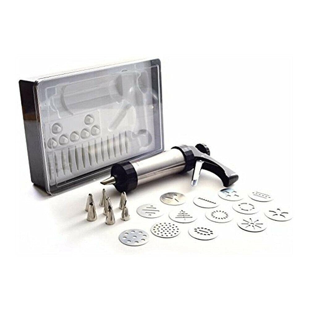 Premium INTR Steel Cookie & Icing Press Kit with Storage Case - Professional Dough Press Gun, Baking Stamps for Cookies & Cakes - Essential Kitchen Tool for Home Bakers (5740414) - Perfect for Holiday Baking, Party Treats & DIY Dessert Decorating