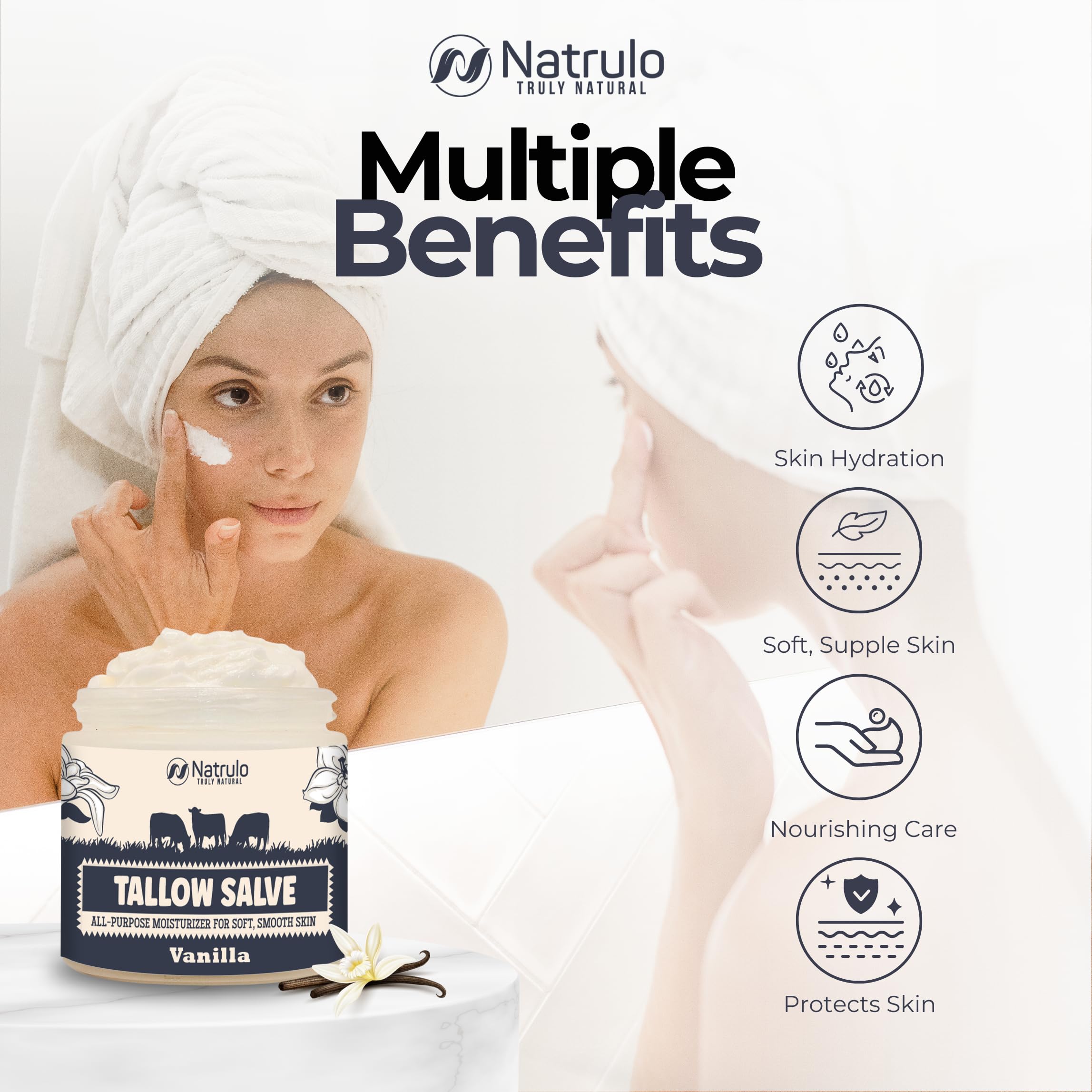 All Natural Grass Fed Beef Tallow & Honey Balm for Dry, Itchy Skin | Moisturizing Salve for Eczema & Cracked Skin Repair | Made in USA | Perfect for Daily Skincare & Sensitive Skin Care Routine