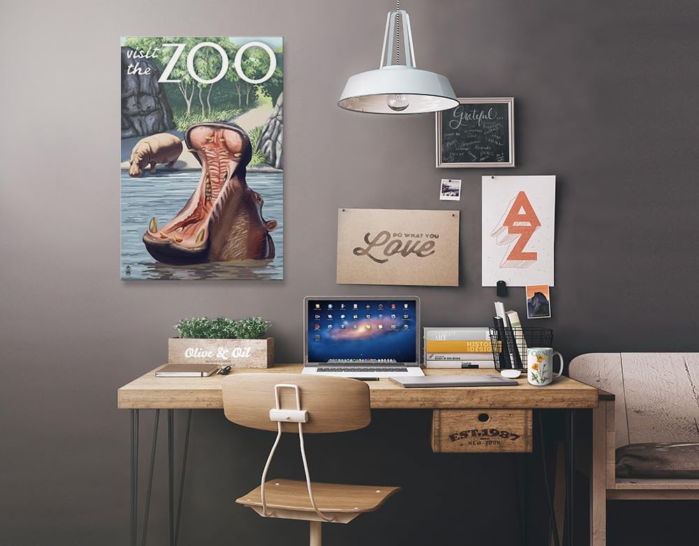 Lantern Press Hippo Zoo Visit - 16x24 Wrapped Canvas Wall Art for Home & Office Decor | Perfect for Living Room, Bedroom & Nursery