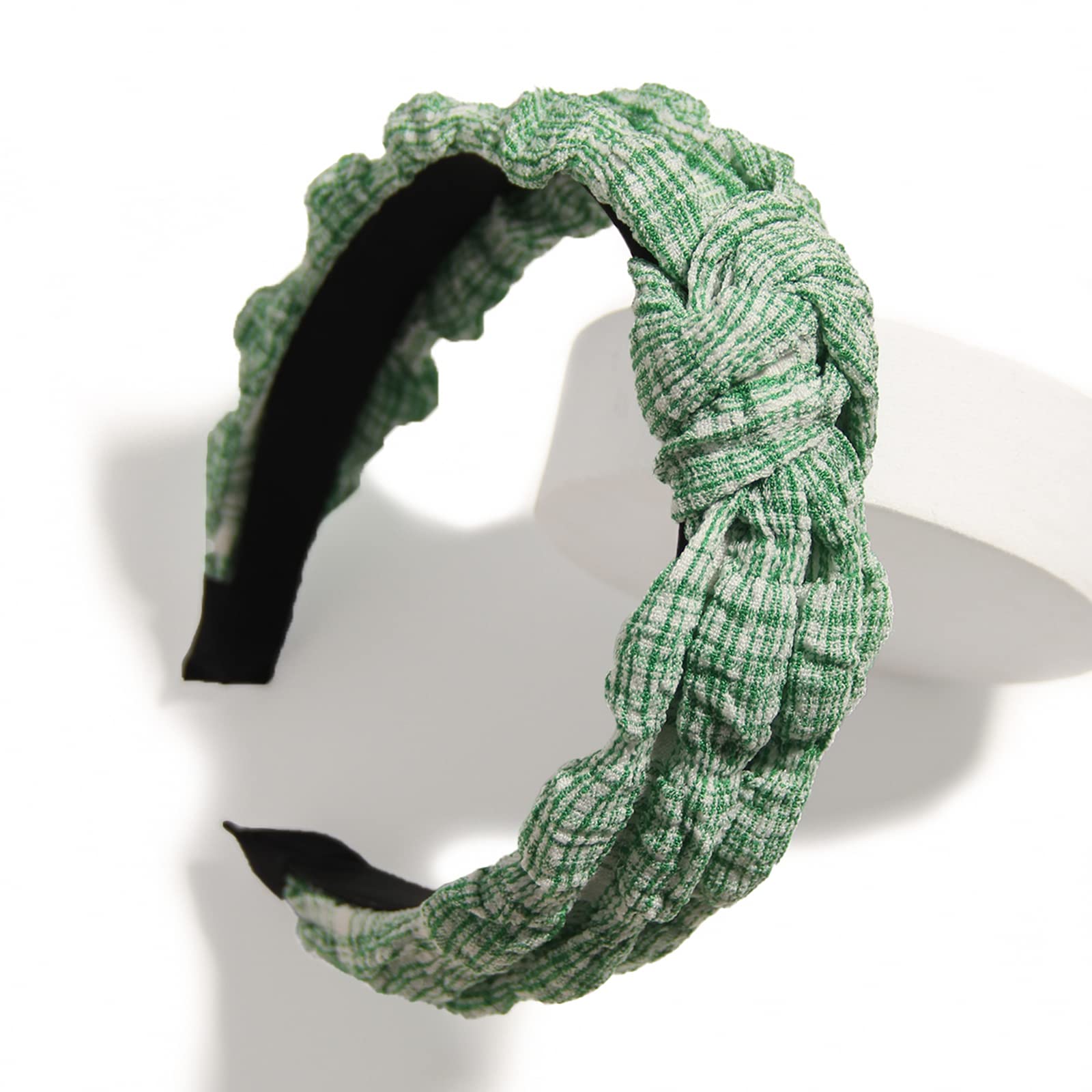4pcs Women's Fashion Plaid Pattern Furling Pompoms Top Knot Headbands - Non-Slip Wide Turban Hair Bands for Girls & Women | Perfect for Workouts, Yoga, Parties & Everyday Styling
