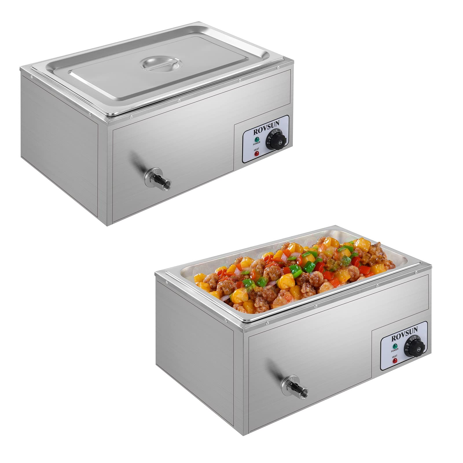 ROVSUN 2-Pack 21QT Commercial Stainless Steel Food Warmer with Temperature Control & Lid - 110V Electric Bain Marie Buffet Warmer for Restaurants, Catering, Parties - Perfect for Buffet Serving, Food Display & Keeping Meals Warm