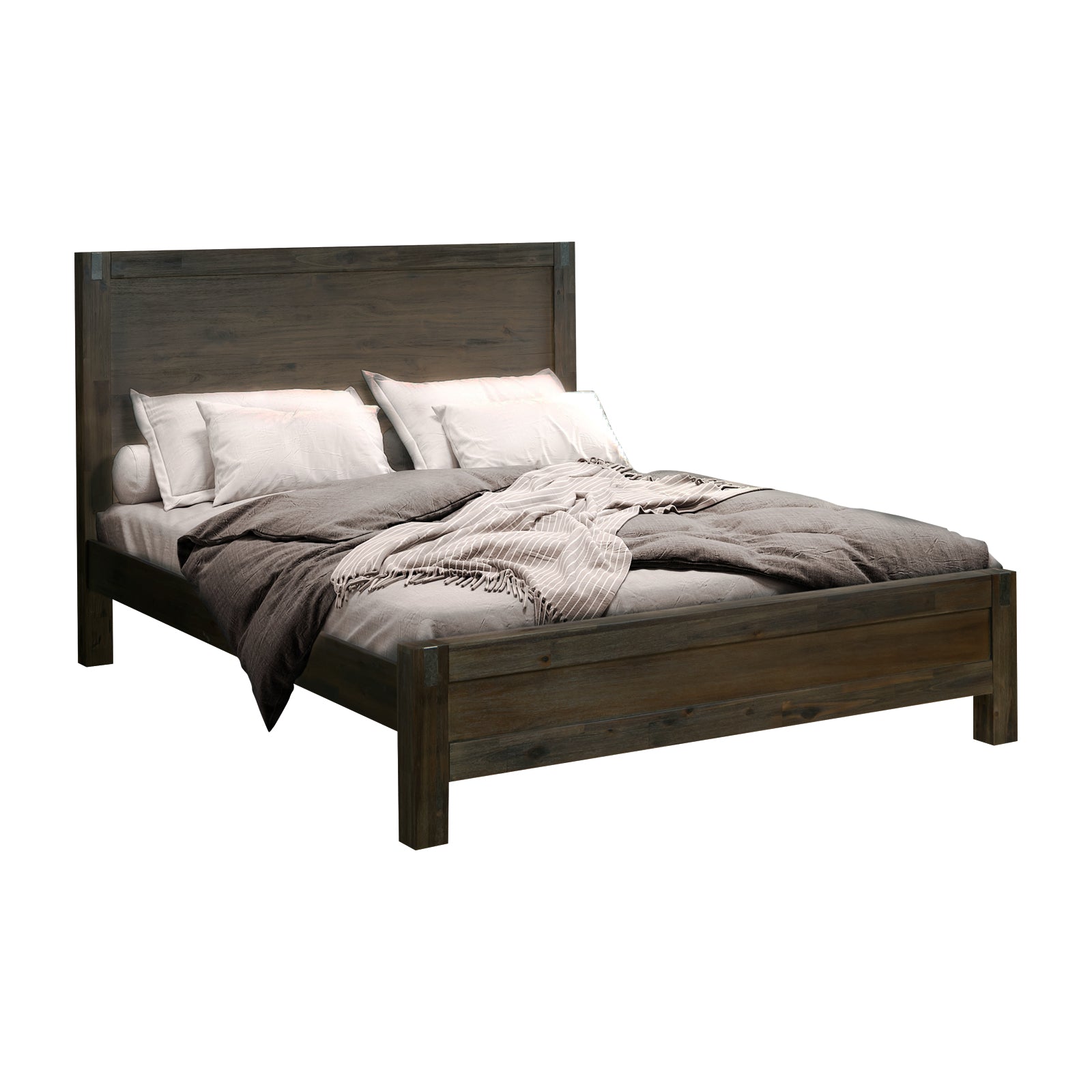 Bedzy Luxe Nowra Double Size Solid Wood Veneered Acacia Bed Frame in Chocolate - Premium Bedroom Furniture for Master & Guest Rooms