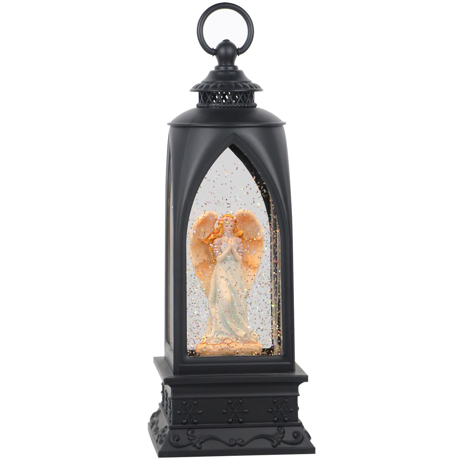 Eldnacele 12-Inch Musical Christmas Snow Globe Lantern with Angel Design, Timer & USB/Battery Power - Glittering Water Nativity Scene for Holiday Centerpiece, Home Decor, Party & Gift Giving
