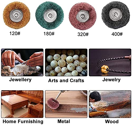 82PCS 1Inch Polishing and Buffing Kit - Professional Wool Fabric Cotton Pads (50PCS) & Abrasive Wheels (32PCS) with 3mm Shank for Rotary Tools - Perfect for Metal Polishing, Jewelry Making, and DIY Crafts