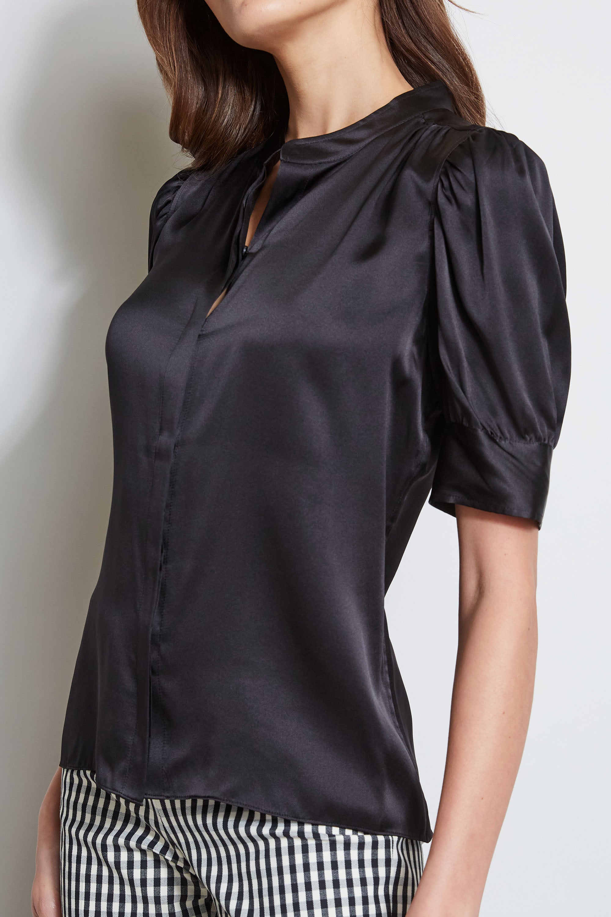 Silk Satin Ruched Sleeve Blouse for Women - Elegant Office Wear & Evening Party Outfit