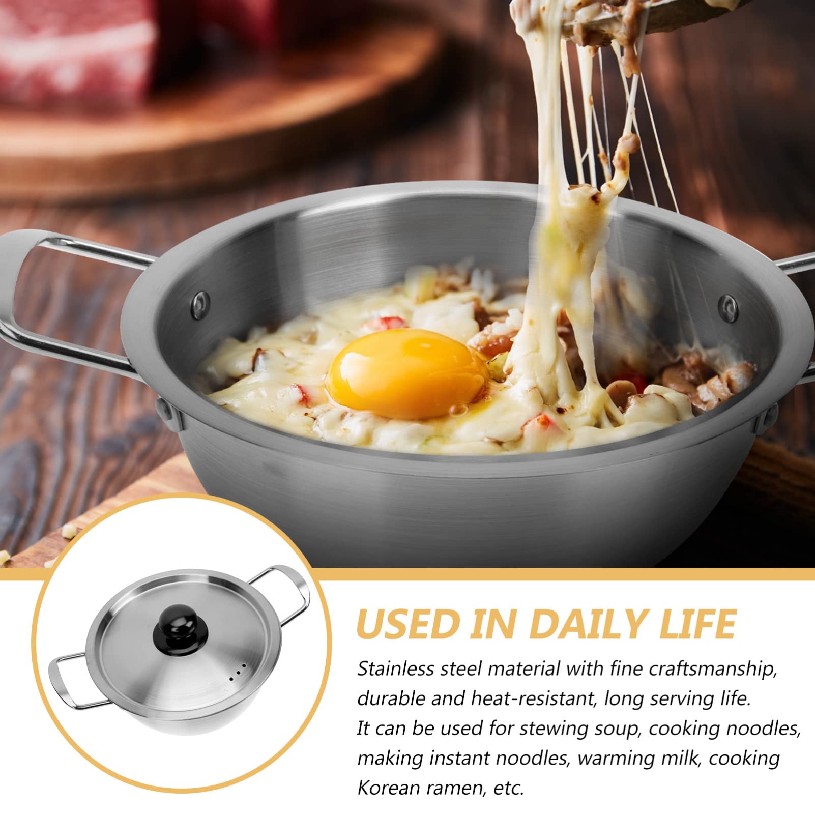 ERINGOGO 16cm Stainless Steel Korean Ramen Noodle Pot with Lid - Nonstick Soup Cooking Pot, Small Pasta Saucepan for Induction & Stovetop - Perfect for Camping, Dorm Cooking & Asian Cuisine