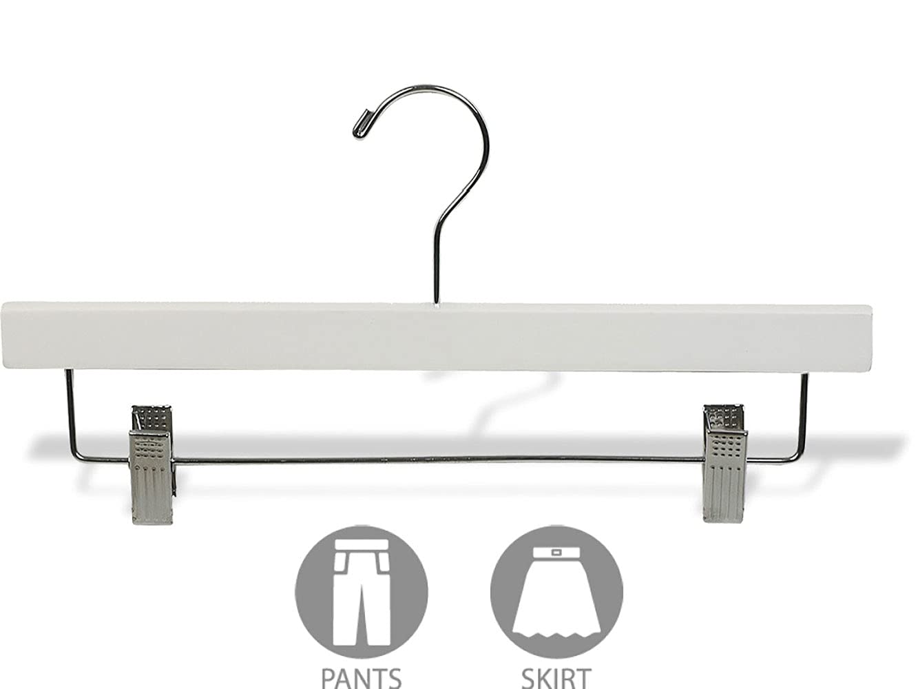 25 Pack Slim Wooden Bottom Hangers with Adjustable Clips - White Finish Solid Wood Pants & Skirt Hangers for Closet Organization | Space-Saving Wardrobe Storage Solution
