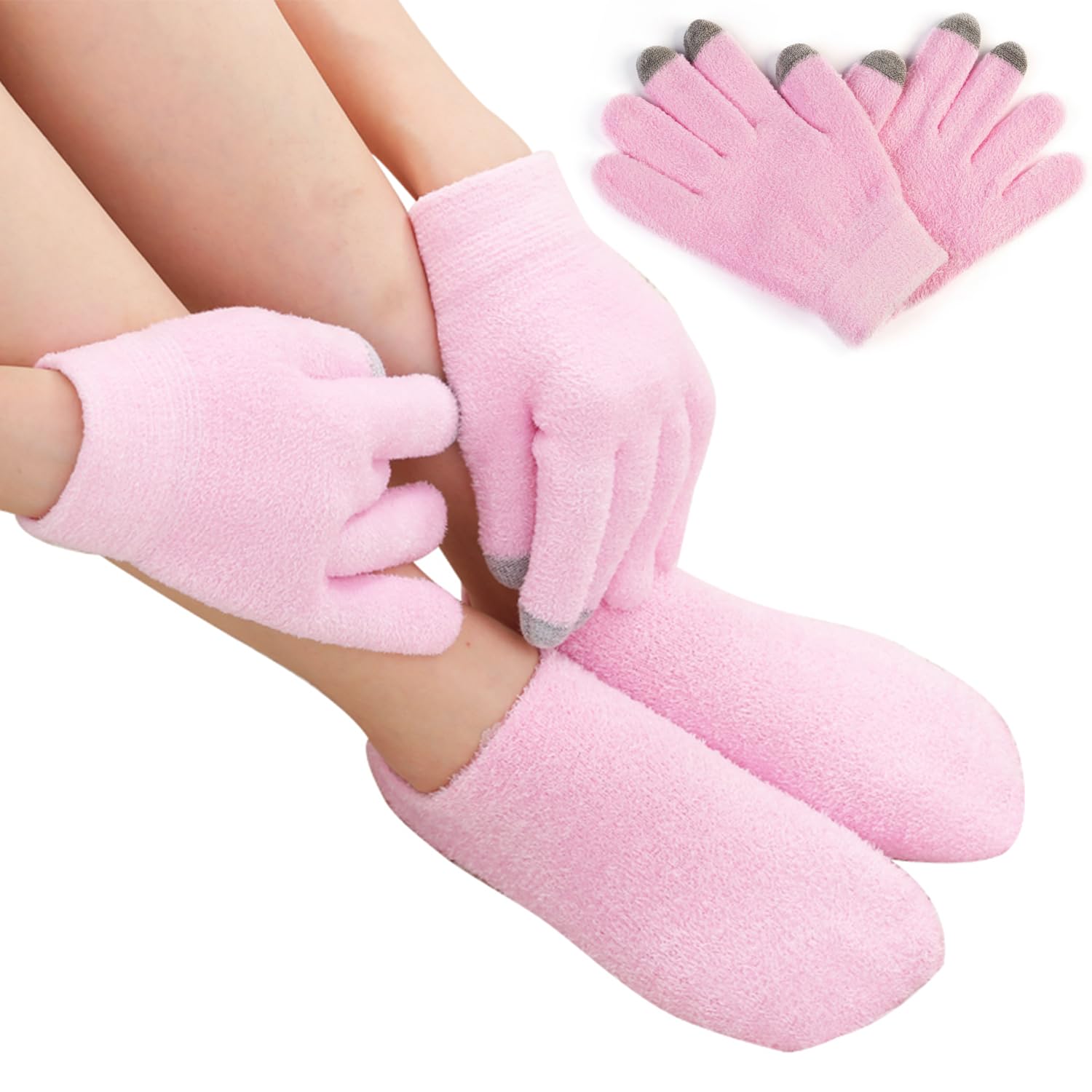 4PCS Moisturizing Gloves & Socks for Dry Cracked Skin - Spa Therapy for Hands & Feet Care at Home