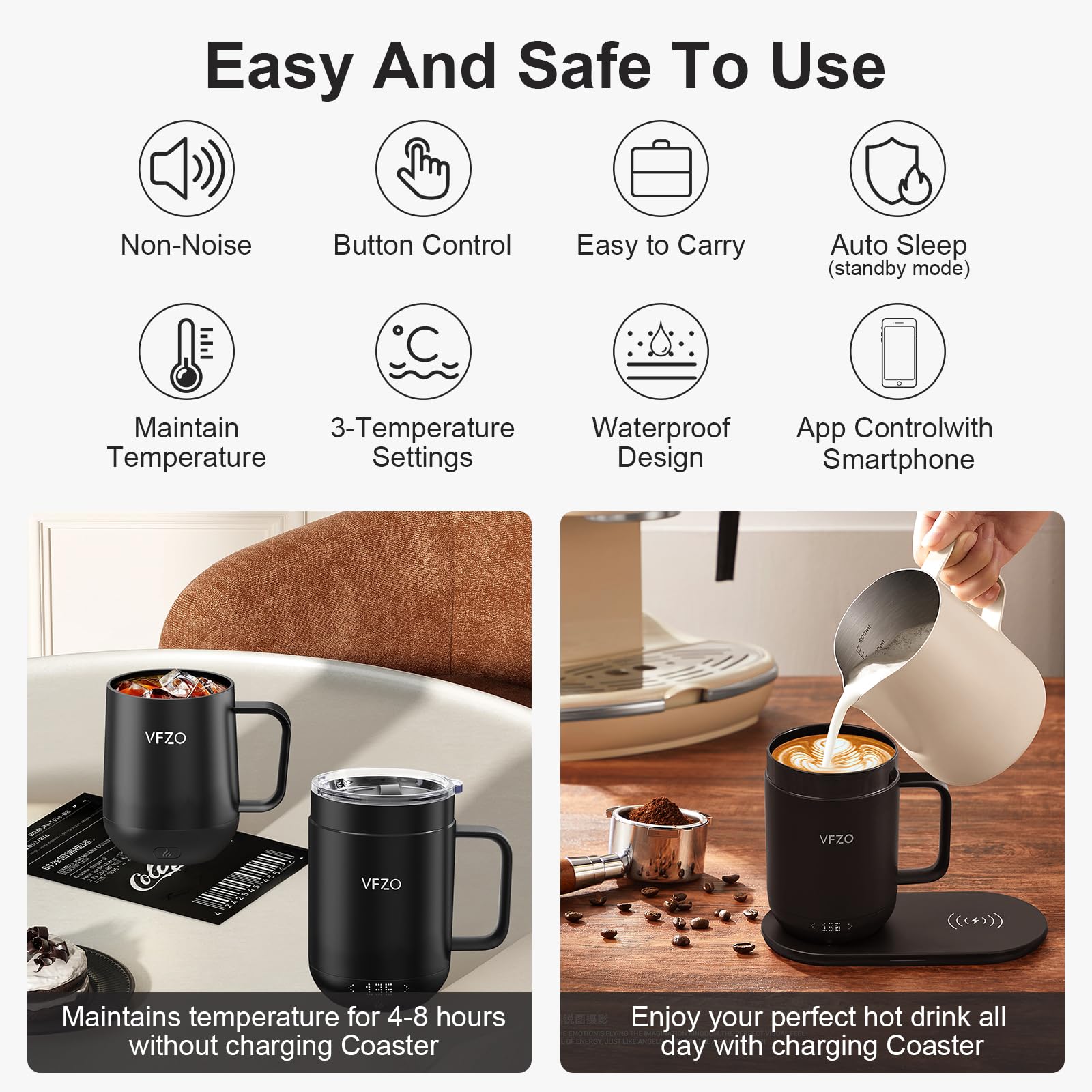 16Oz Smart Coffee Mug with Temperature Control & LED Display - Self Heating Travel Mug, 180 Min Battery Life, Fast Wireless Charging (149℉ Max) - Perfect for Office, Home & Commuting - Black (16oz)