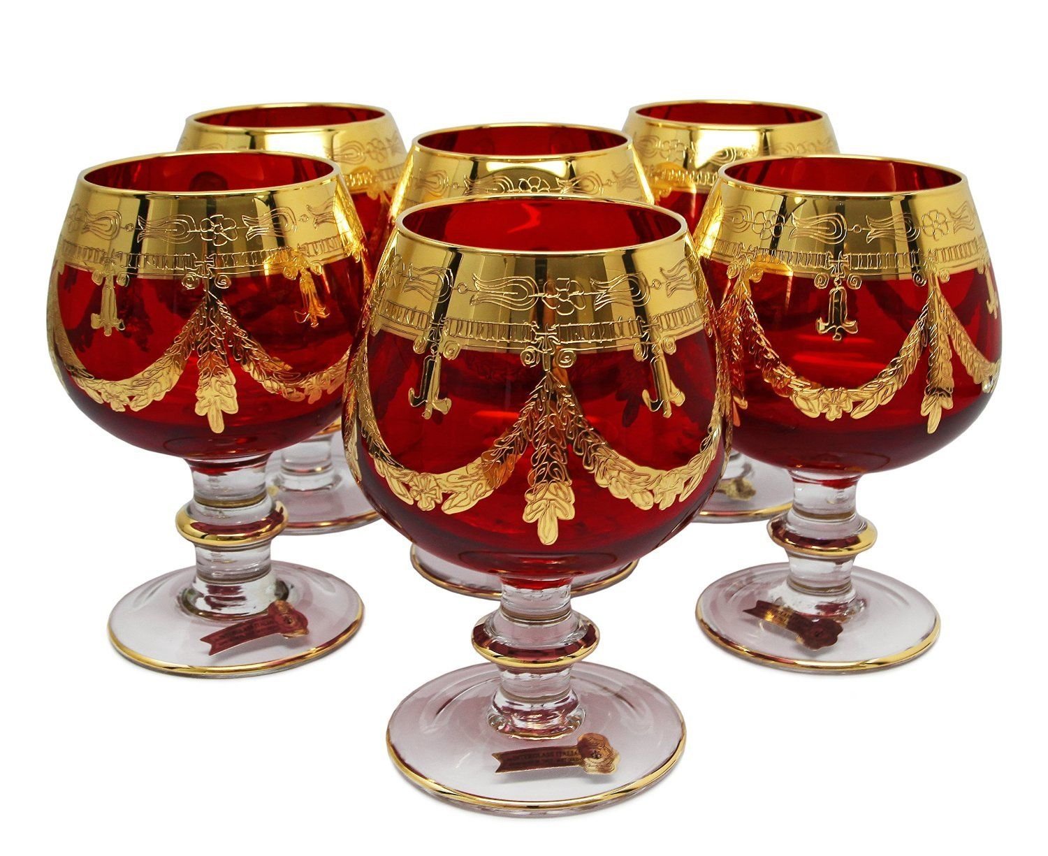 Premium Set of 6 Crystal Cognac Glasses - 24K Gold-Plated Luxury Snifters for Whiskey, Brandy & Fine Liquor - Elegant Red Wine Tasting & Home Bar Decor