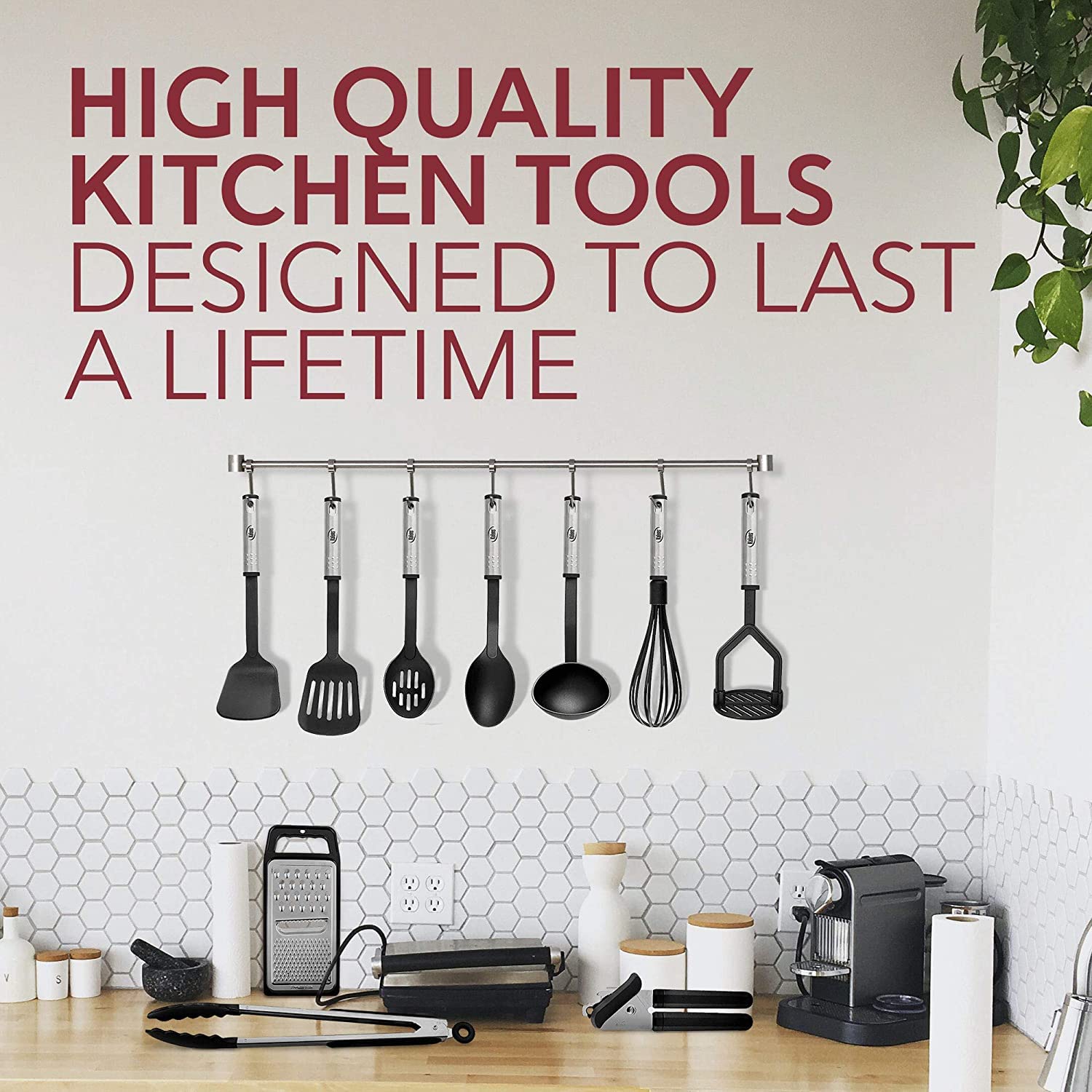 24-Piece Nylon Kitchen Utensil Set with Stainless Steel Handles - Heat Resistant Non-Stick Cooking Tools for Baking, Frying & Grilling - Black Kitchen Gadgets for Home Chefs & Cooking Enthusiasts