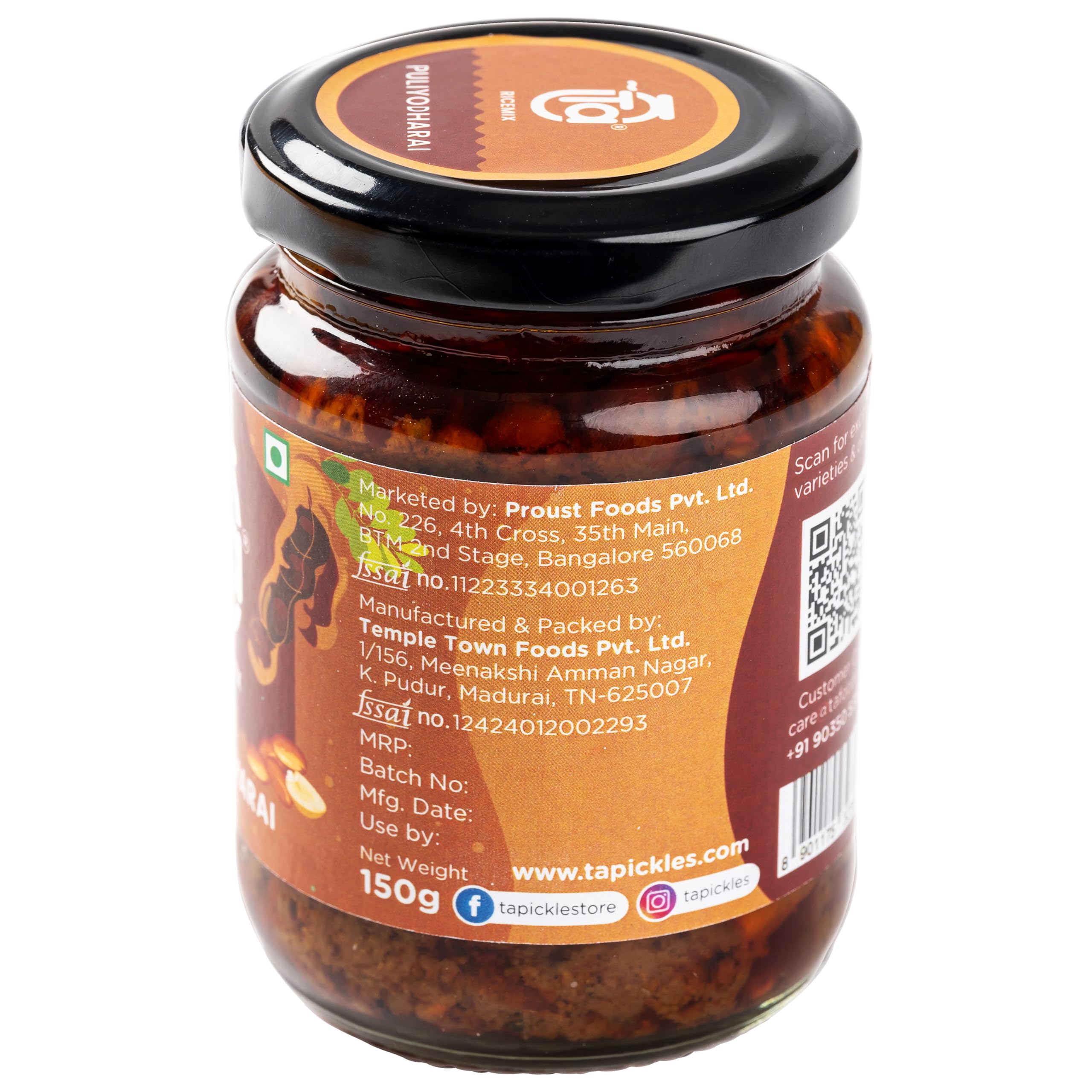 Authentic South Indian Ta Rice Mixes | Puliyodharai & Puliyogare Rice Mix Paste | Cold Pressed Oil | No Preservatives | Traditional Iyengar Flavor | 100% Natural | 150g | Perfect for Festivals, Quick Meals & Authentic Indian Cuisine