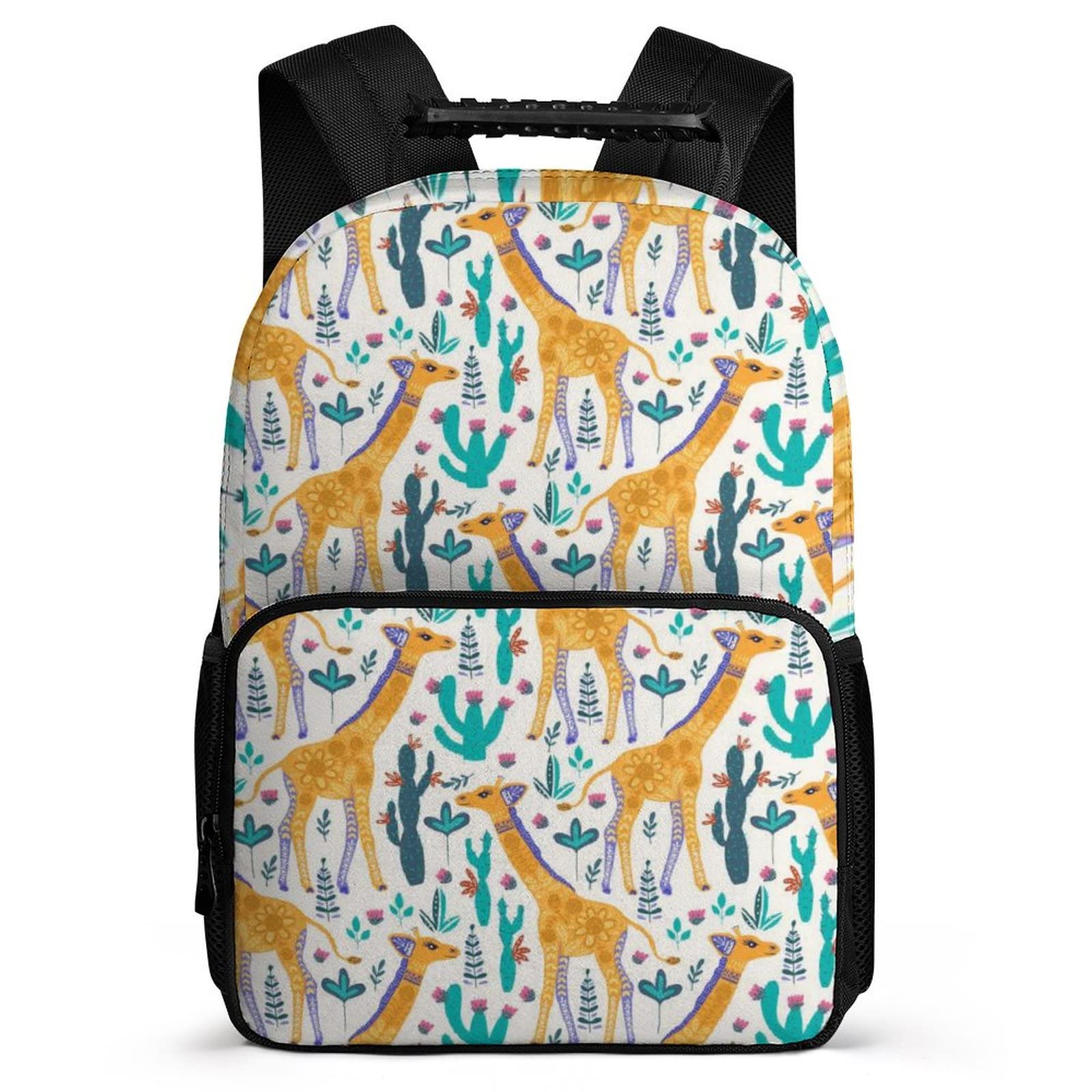 JZDACH Lightweight Anti-Theft Laptop Backpack for School & Travel - Cute Cartoon Giraffe in Cactus Flowers Design - Perfect for College Students, Boys, Girls & Women (Felt Fabric) - Ideal for Daily Commute, Campus Life & Weekend Getaways