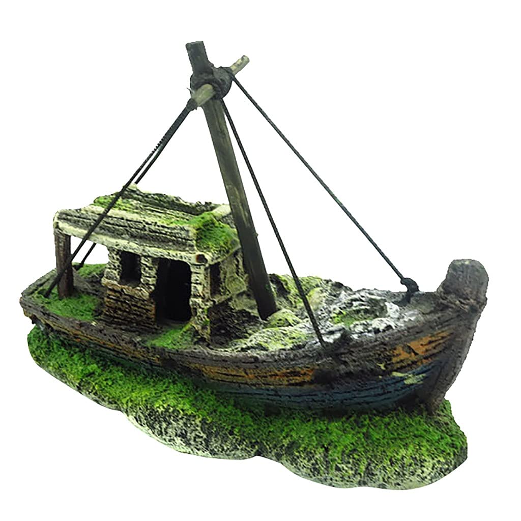 Moonlight Star Pirate Ship Aquarium Decor - Resin Wreck Boat Ornament for Fish Tank (Medium Size, Style B) | Perfect for Underwater Scenery & Tropical Fish Habitat