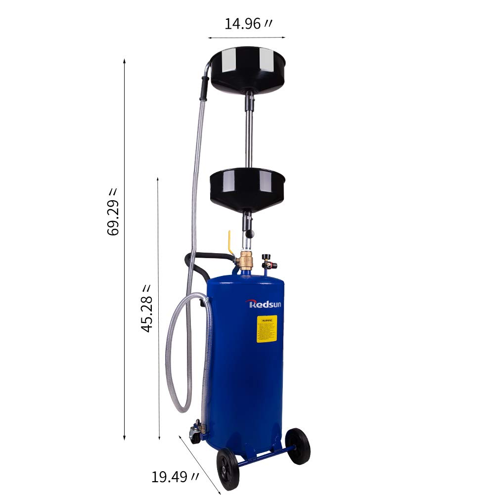 20 Gallon Portable Oil Drain Tank - Air Operated Adjustable Funnel with Wheels for Easy Oil Removal (Blue) | Ideal for Automotive Shops, DIY Oil Changes & Industrial Maintenance