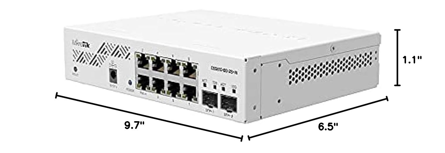 MikroTik CSS610-8G-2S+IN 8-Port Gigabit Ethernet Switch with 2 SFP Ports, 10/100/1000Mbps, PoE Support, White - Ideal for Home Office, Small Business Networks & Smart Home Setups
