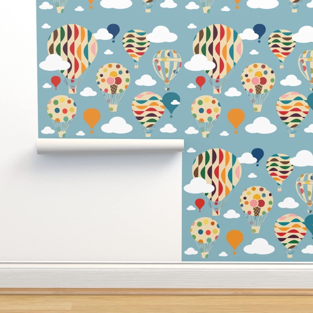 Commercial Grade Wallpaper 27ft x 2ft - Hot Air Balloon & Airplane Sky Clouds Design for Nursery, Kids Room & Home Decor | Peel & Stick Removable Wallpaper by Spoonflower | Perfect for Bedroom, Living Room & Summer Themed Parties