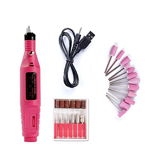 Hohagb Professional Electric Nail Drill Machine Kit - 12PC Milling Bits Set for Manicure & Pedicure, Gel Cuticle Remover, Nail Art Grinding Tools (Rose Red, USB Powered) - Perfect for Salon & Home Nail Care