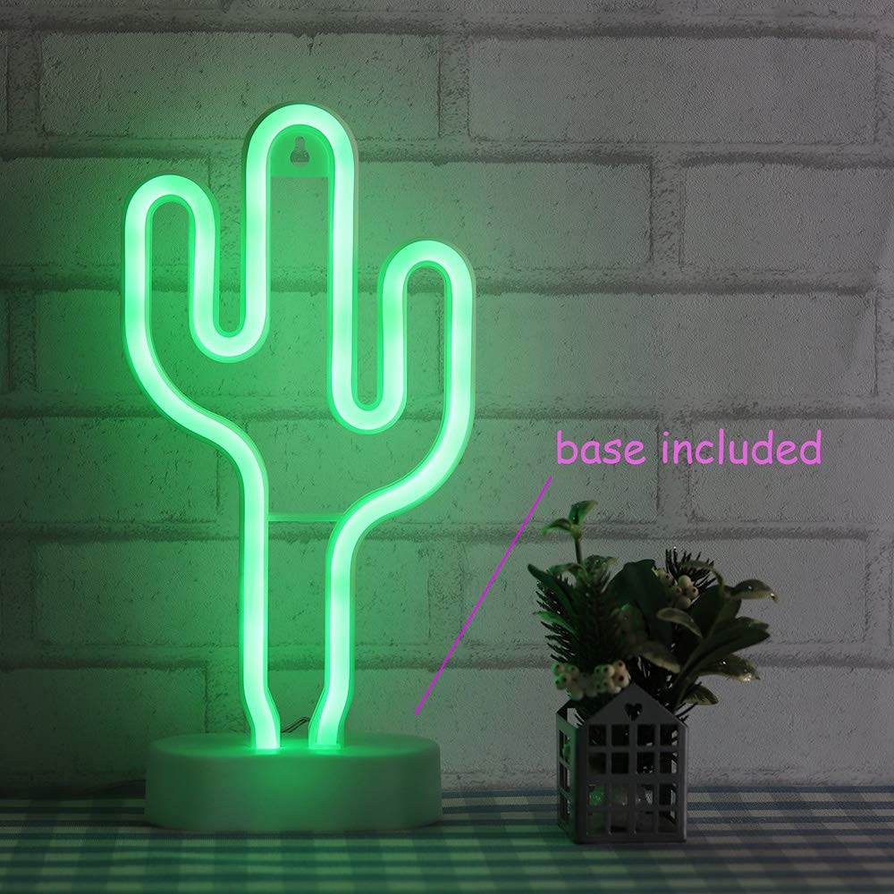 BAILEY Green Cactus Neon Lights - USB/Battery Powered LED Cactus Neon Sign with Stand - Kids Room Decor, Bedroom Night Light, Wedding Party Decorations - Perfect for Nursery, Teen Room & Boho Home Decor
