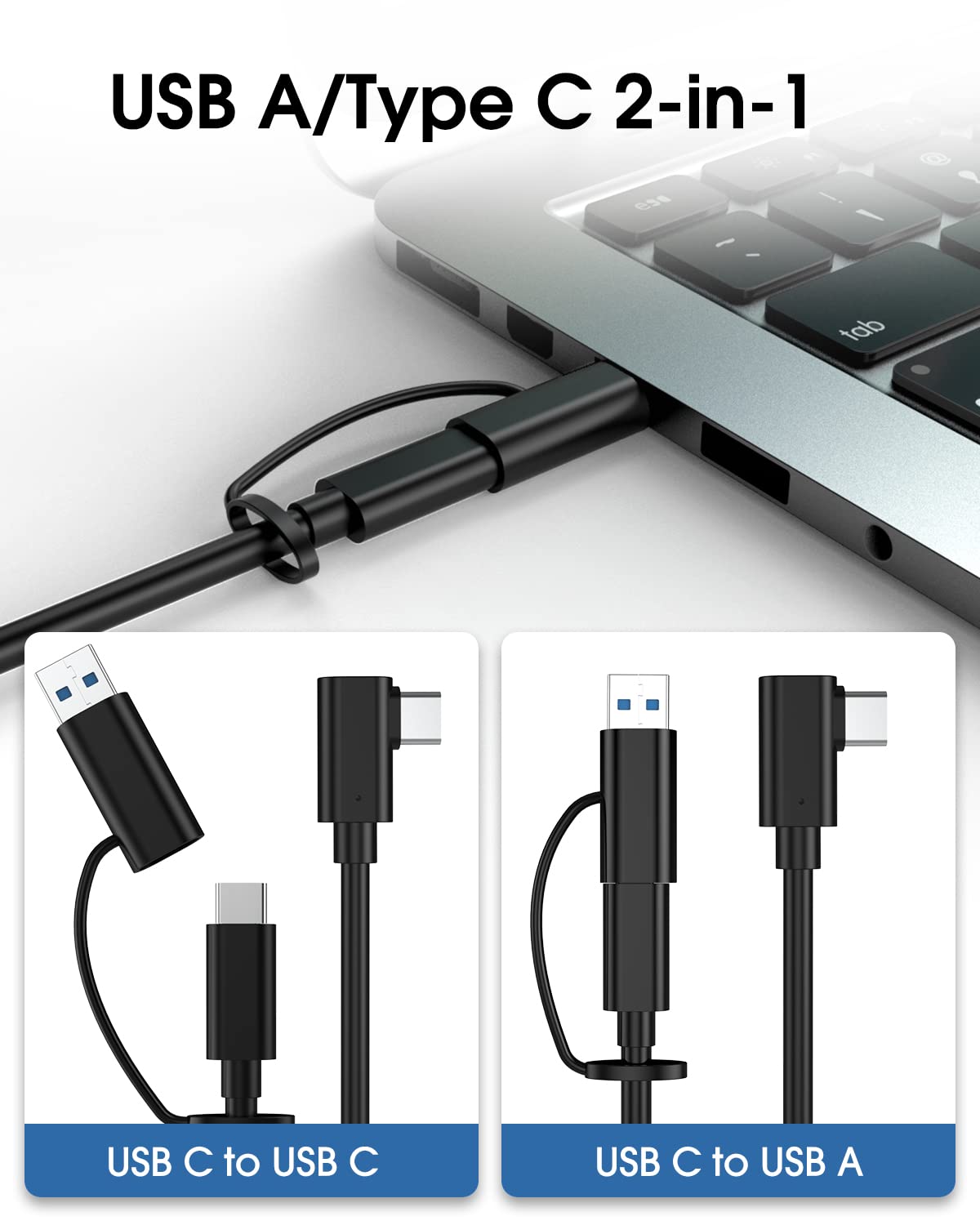 TechMatte 16FT USB-C to USB-C Cable (5M) - Fast 5Gbps Data Transfer for Oculus Quest 2/1, PC, MacBook, Samsung - Includes USB-C to USB-A Adapter - Perfect for VR Gaming, Charging & File Transfers