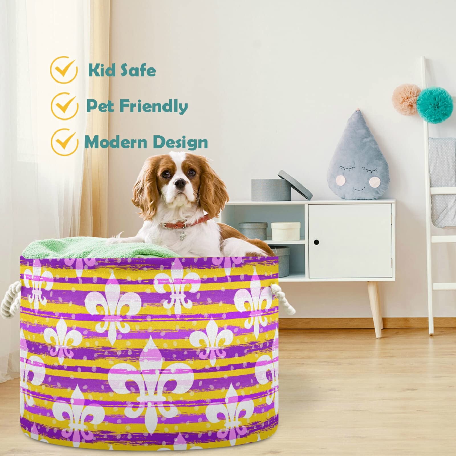 Visesunny Collapsible Fabric Storage Bin - Mardi Gras Carnival Masquerade Design with Fleur De Lis Pattern, Laundry Basket for Clothes, Toys & Home Organization - Perfect for Bathroom, Bedroom, Nursery & Closet Storage Solutions