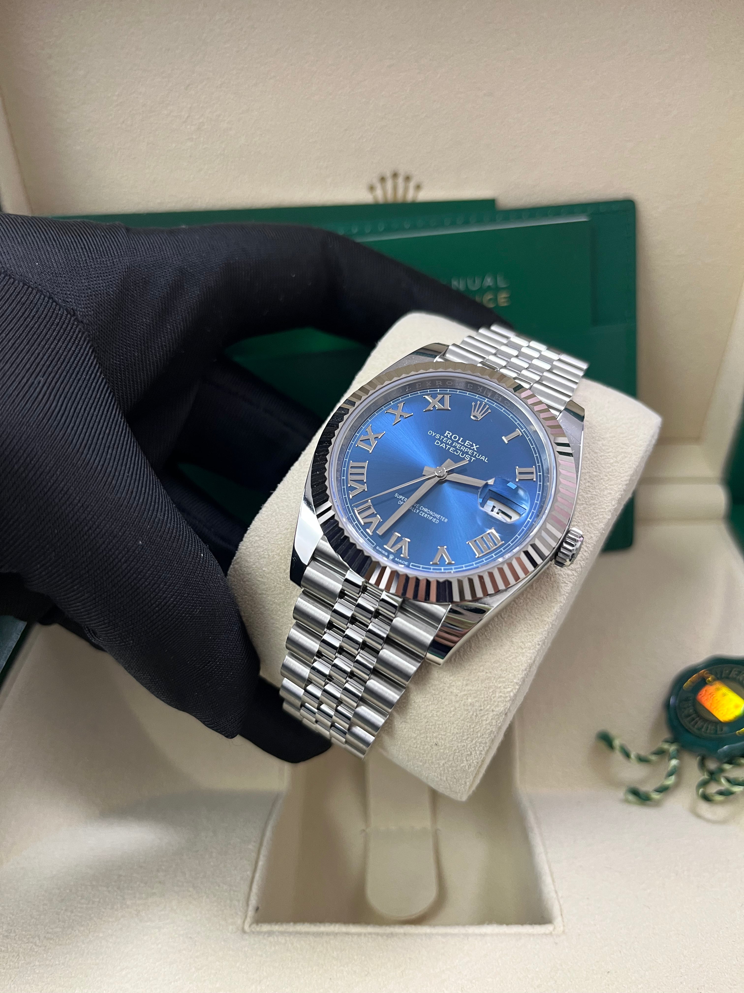 Rolex Datejust 41 Two Tone White Gold & Steel Watch - Blue Roman Dial, Fluted Bezel (Ref# 126334) | Luxury Dress Watch for Men, Business & Formal Occasions