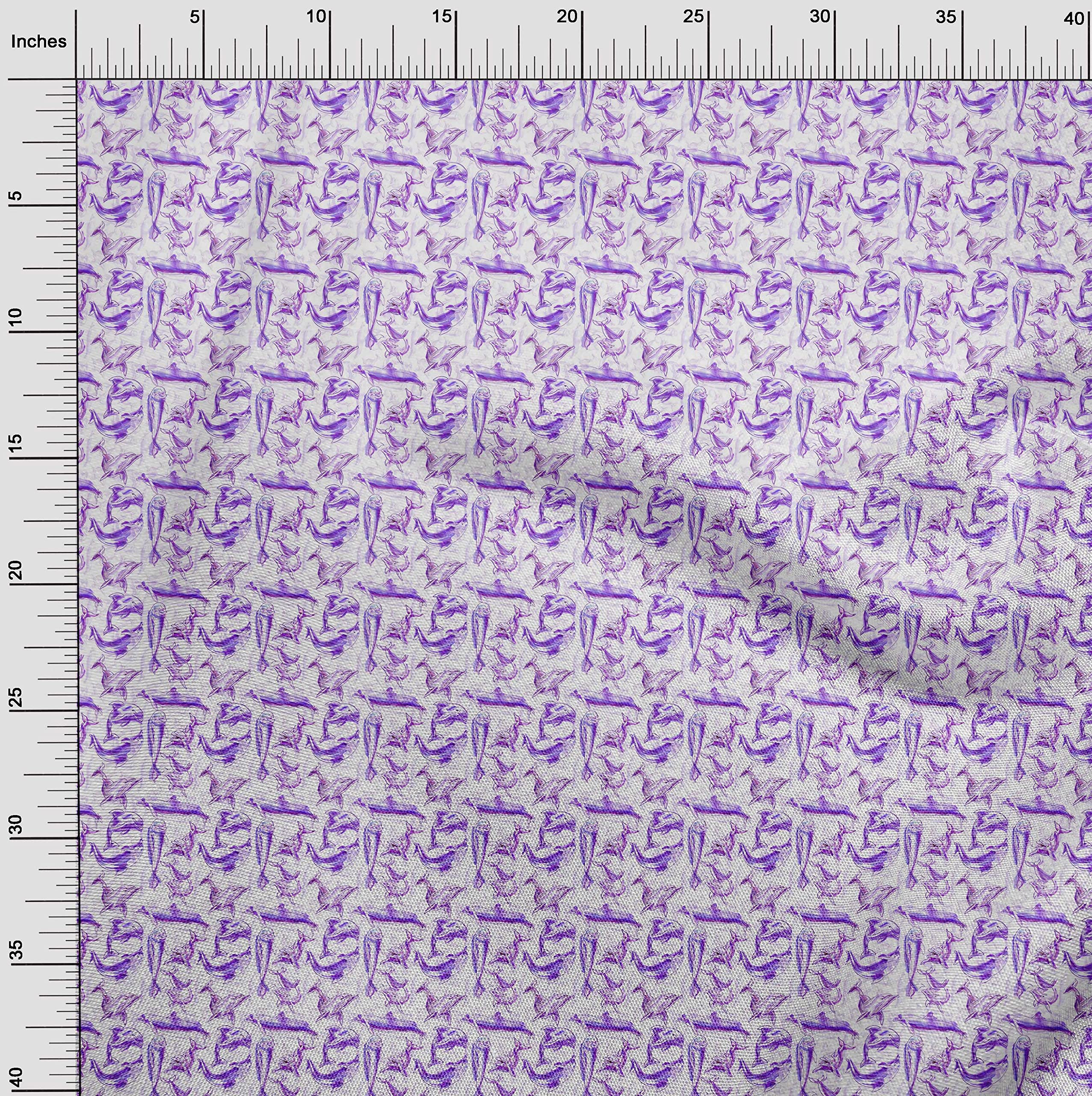 oneOone Velvet Purple Fabric Dolphin Print - 58 Inch Wide DIY Sewing Material for Clothing, Crafts & Home Decor | Soft & Durable Fabric by The Yard