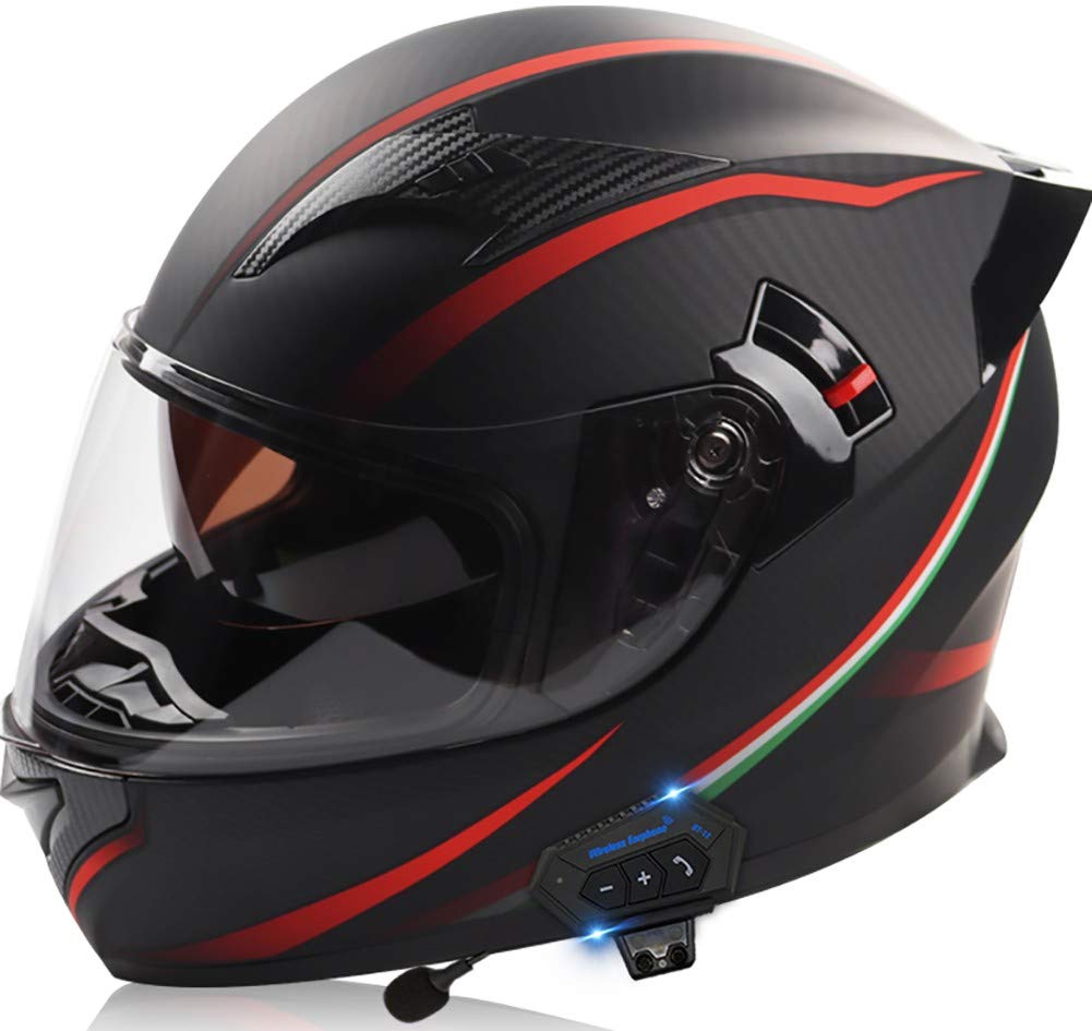 Full Face Motorcycle Helmet with Anti-Fog Visor & Bluetooth Headset - DOT/ECE Approved, Dual Speakers, Hands-Free Calling, Noise Cancellation, Auto Answer - Perfect for Street Biking, Commuting & Long-Distance Riding (Black)