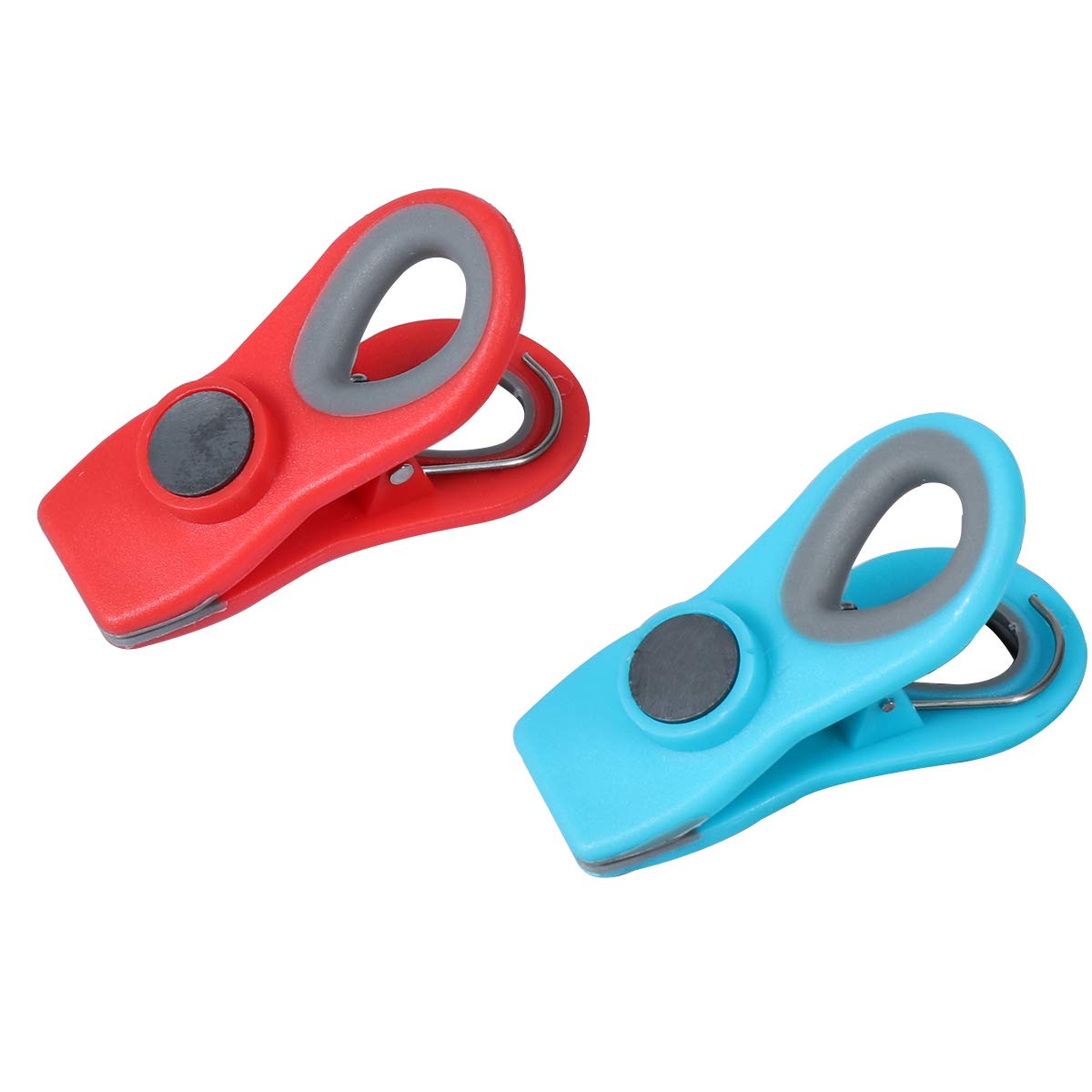 Cabilock 4-Piece Magnetic Refrigerator Clips - Food Storage Bag Sealing Clips for Kitchen, Moisture-Proof Snack Bag Clamps (Red & Blue) - Perfect for Organizing Fridge, Pantry & Lunch Boxes