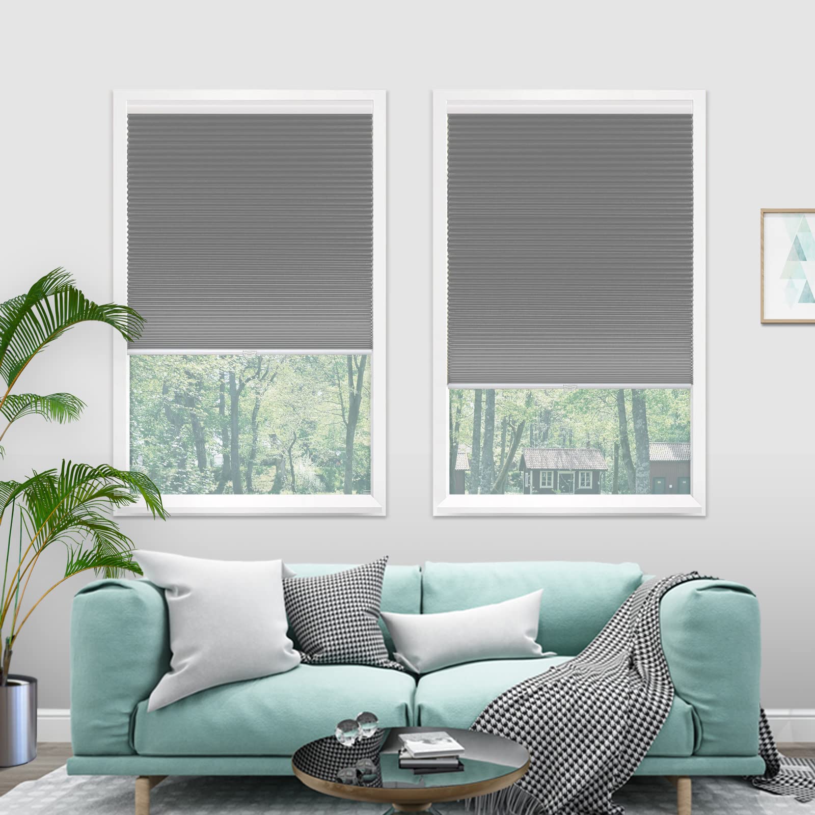 Blackout Cordless Cellular Shades for Windows - Total Privacy Honeycomb Blinds with UV & Noise Insulation, Safe Push-Pull Pleated Fabric (Grey-Blackout, 43