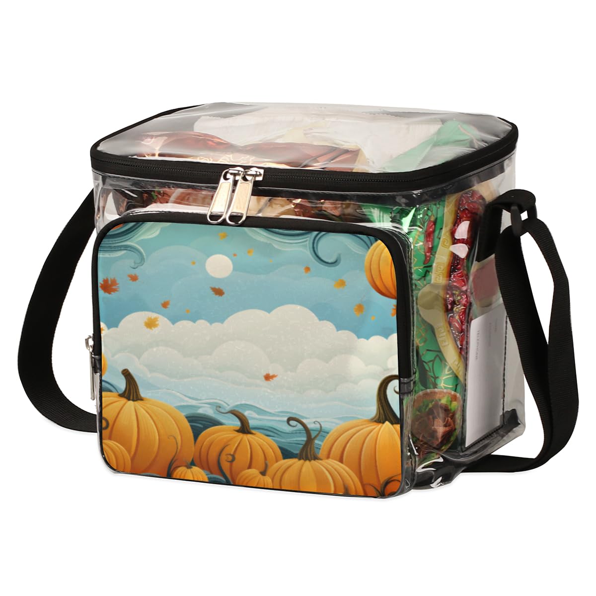 GzLeyigou Clear Pumpkin Frame Tote Bag with Handles - Transparent Crossbody Shoulder Bag for Lunch, Outdoor, Travel, Picnic, Concerts & Sports Events - Stadium Approved Multipurpose Carryall | Perfect for Beach Days, Music Festivals and Shopping Trips