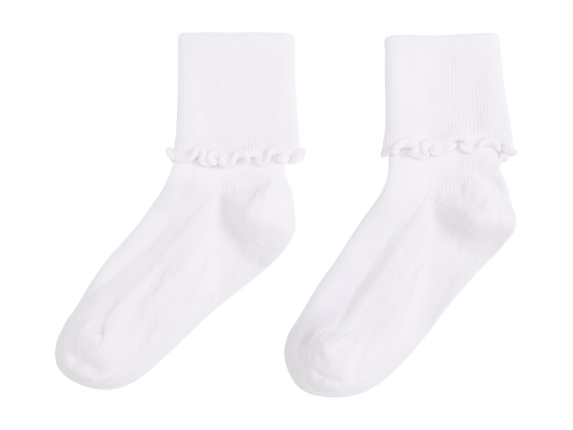 Jefferies Baby Girls Ripple Edge Cuff Socks 2-Pair Pack - Soft Cotton Socks for Infants, Toddlers & Kids (Sizes 0-24M, 2-8Y) - Perfect for Everyday Wear, Playtime & Special Occasions