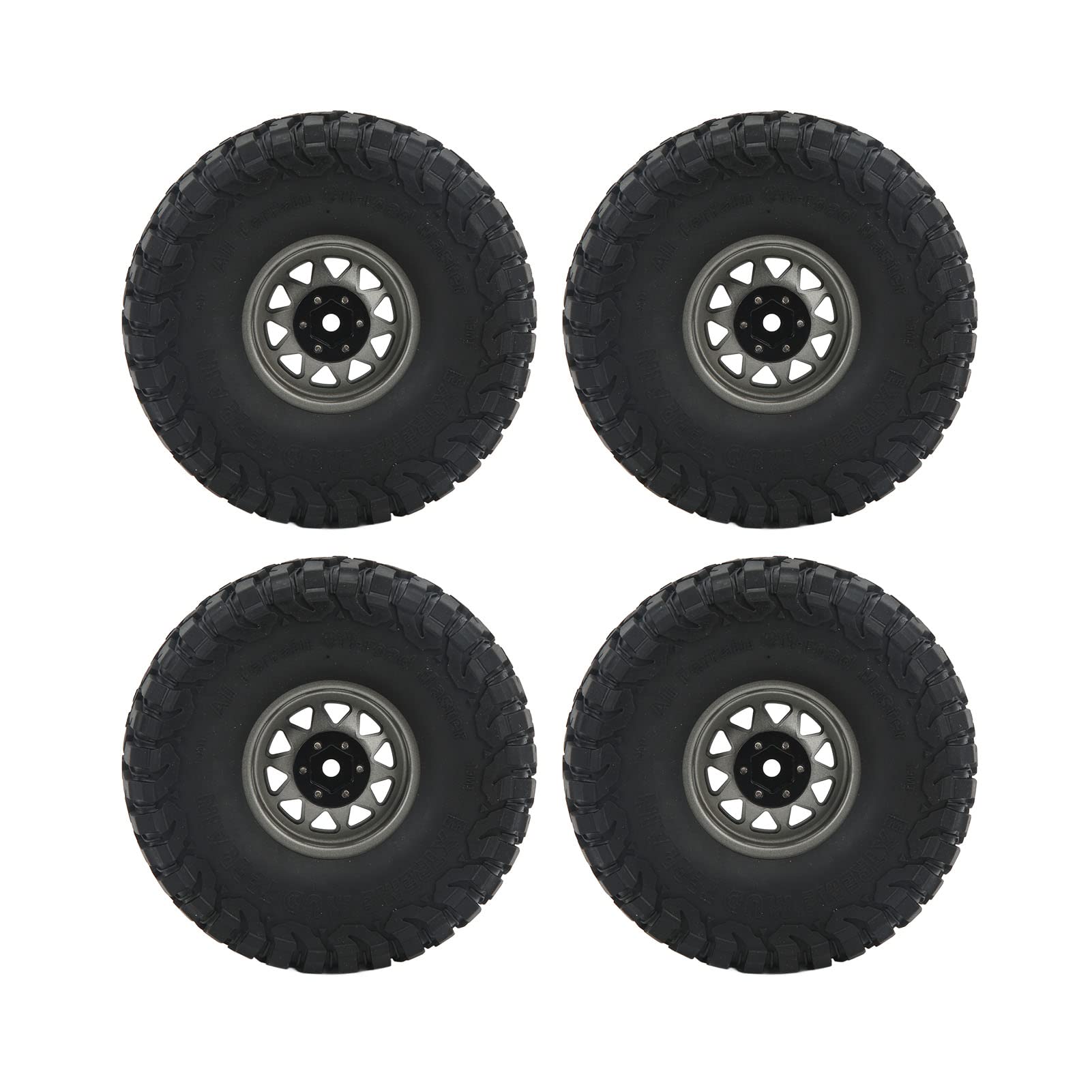 Dilwe 4PCS 1.9 Inch Rubber RC Car Tires with 10-Hole Hubs - Replacement Wheels for SCX10 1/10 Scale RC Crawler Models (Gray) - Perfect for Off-Road Terrain and Rock Crawling Adventures