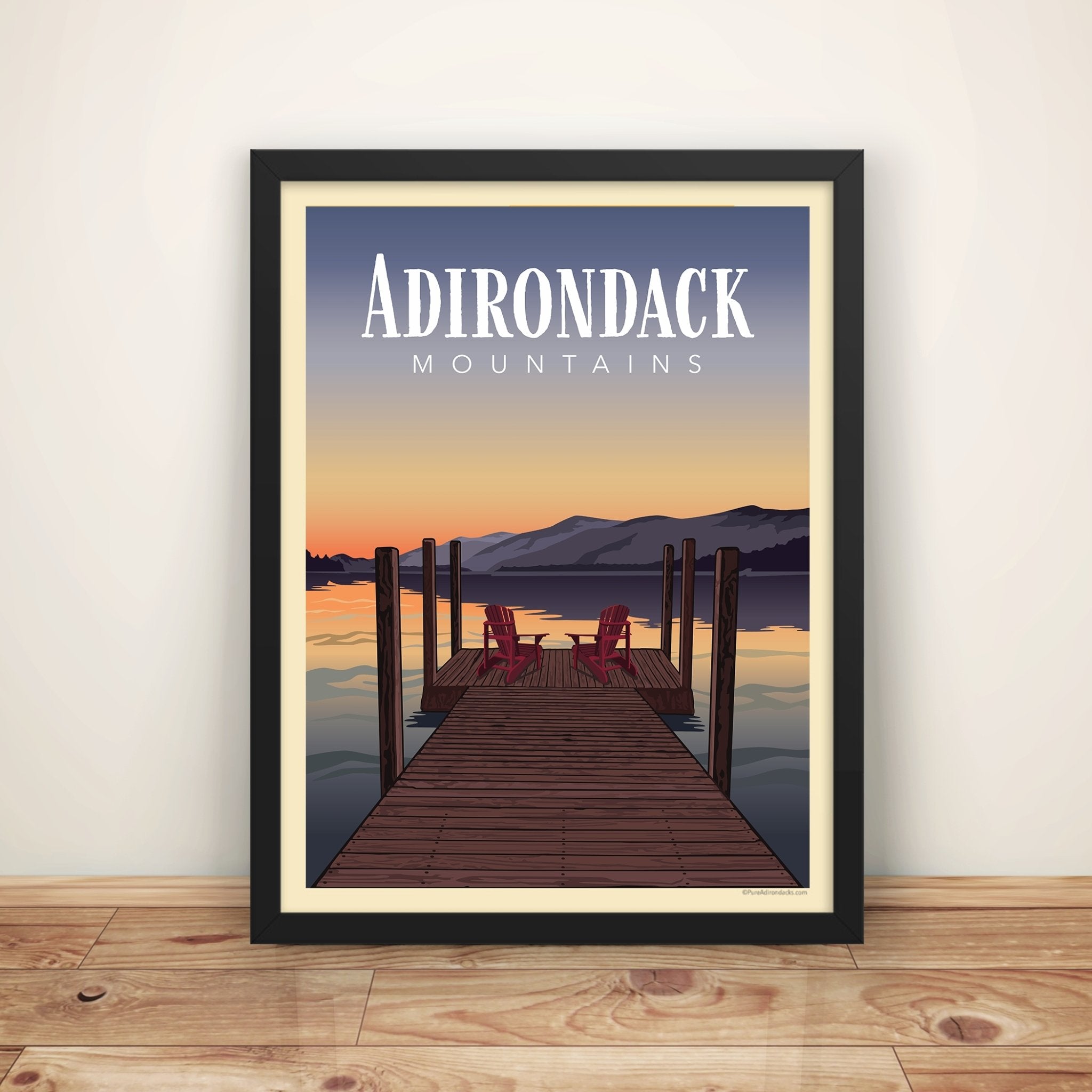 Adirondack Mountains Dock Views Poster - Stunning Landscape Wall Art for Home, Office & Cabin Decor