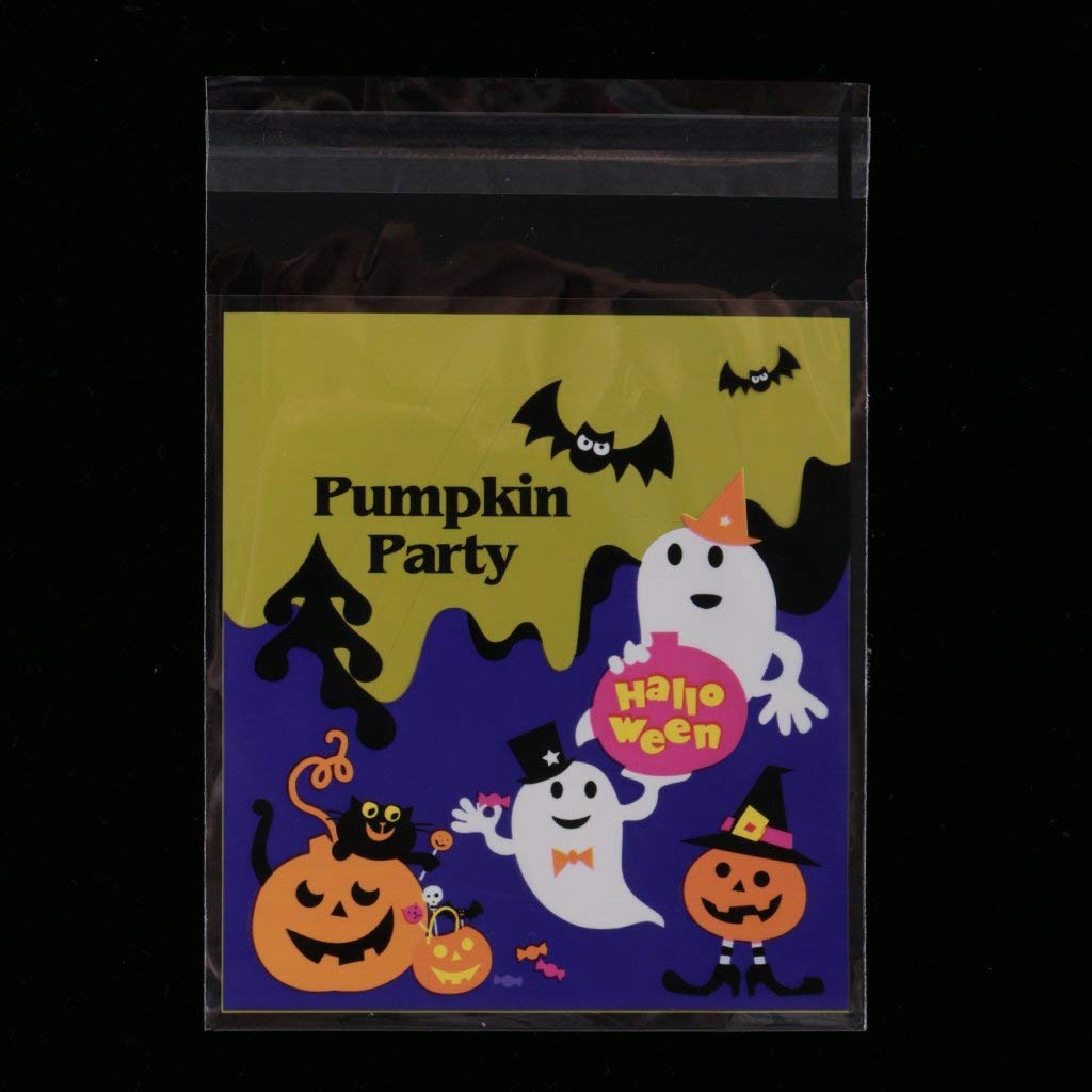 Inzopo 100-Pack Halloween Cellophane Treat Bags for Candy, Cookies, Chocolate & Lollipops - Self-Adhesive Plastic Gift Bags for Party Favors, Trick-or-Treating & Holiday Celebrations