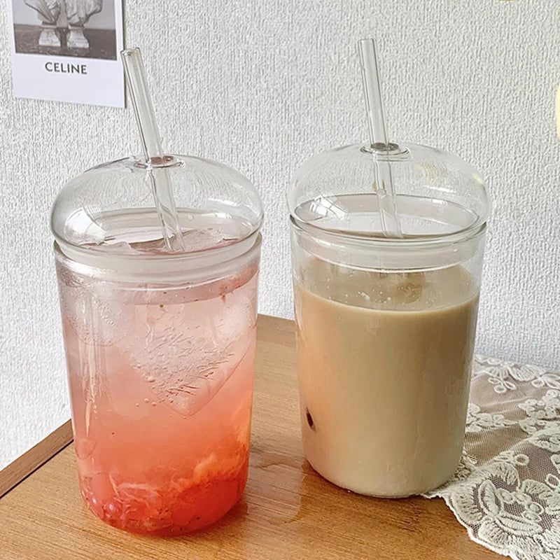 Premium Boba Glass Cup with Lid & Straw - 16oz Reusable Bubble Tea Cup for Home, Office, or Cafe - Perfect for Iced Coffee, Milk Tea & Smoothies