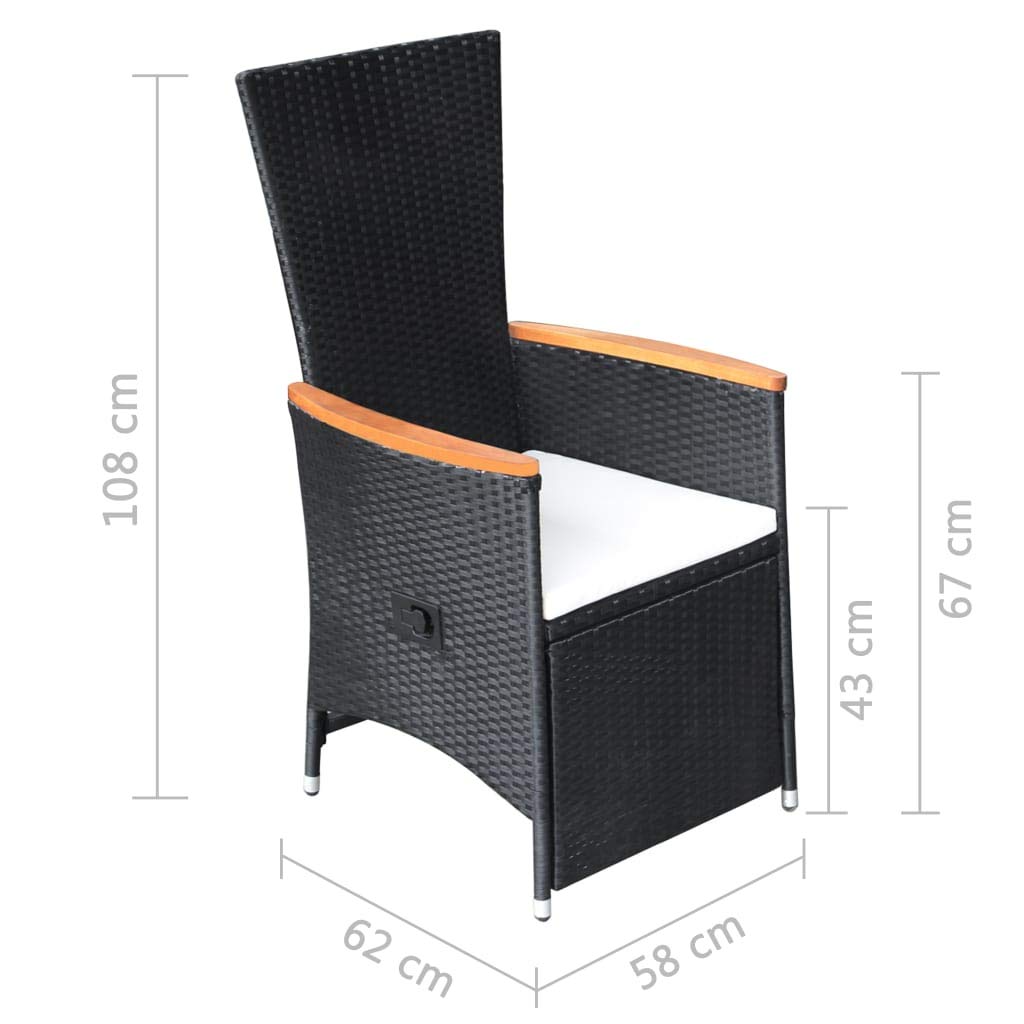 2-Piece Black Poly Rattan Reclining Patio Chairs Set with Cushions - Outdoor Lounge Chairs for Garden, Lawn, Deck, Backyard, Poolside & Balcony - Perfect for Relaxing, Sunbathing and Entertaining Guests