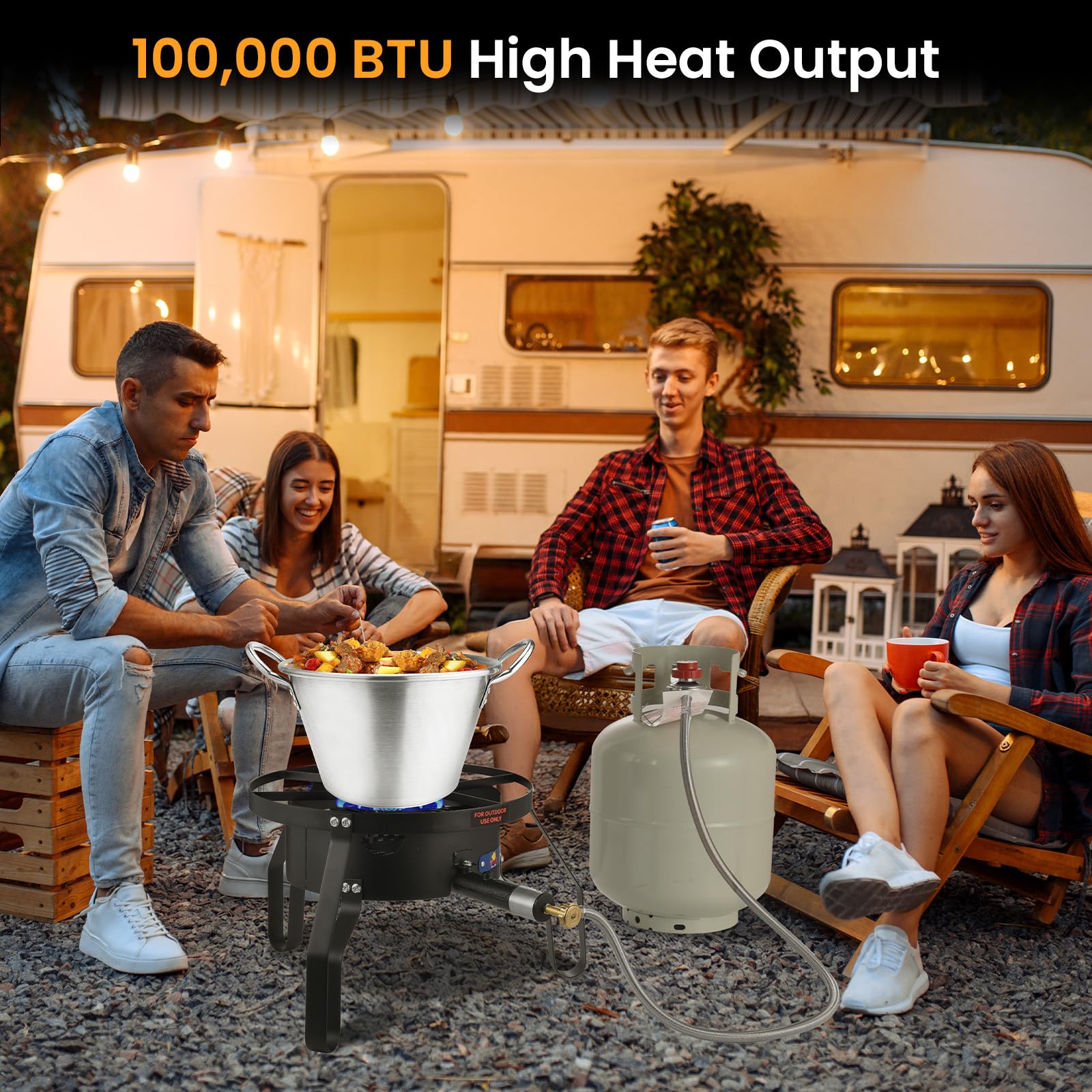 22QT Mexican Cazo Carnitas Set with 100,000BTU Propane Burner - Heavy Duty Sandwich Bottom Outdoor Wok for Braising, Seafood Boiling & Taco Cooking - Stainless Steel Comal Fryer - Perfect for Backyard Parties, Camping & Outdoor Cooking