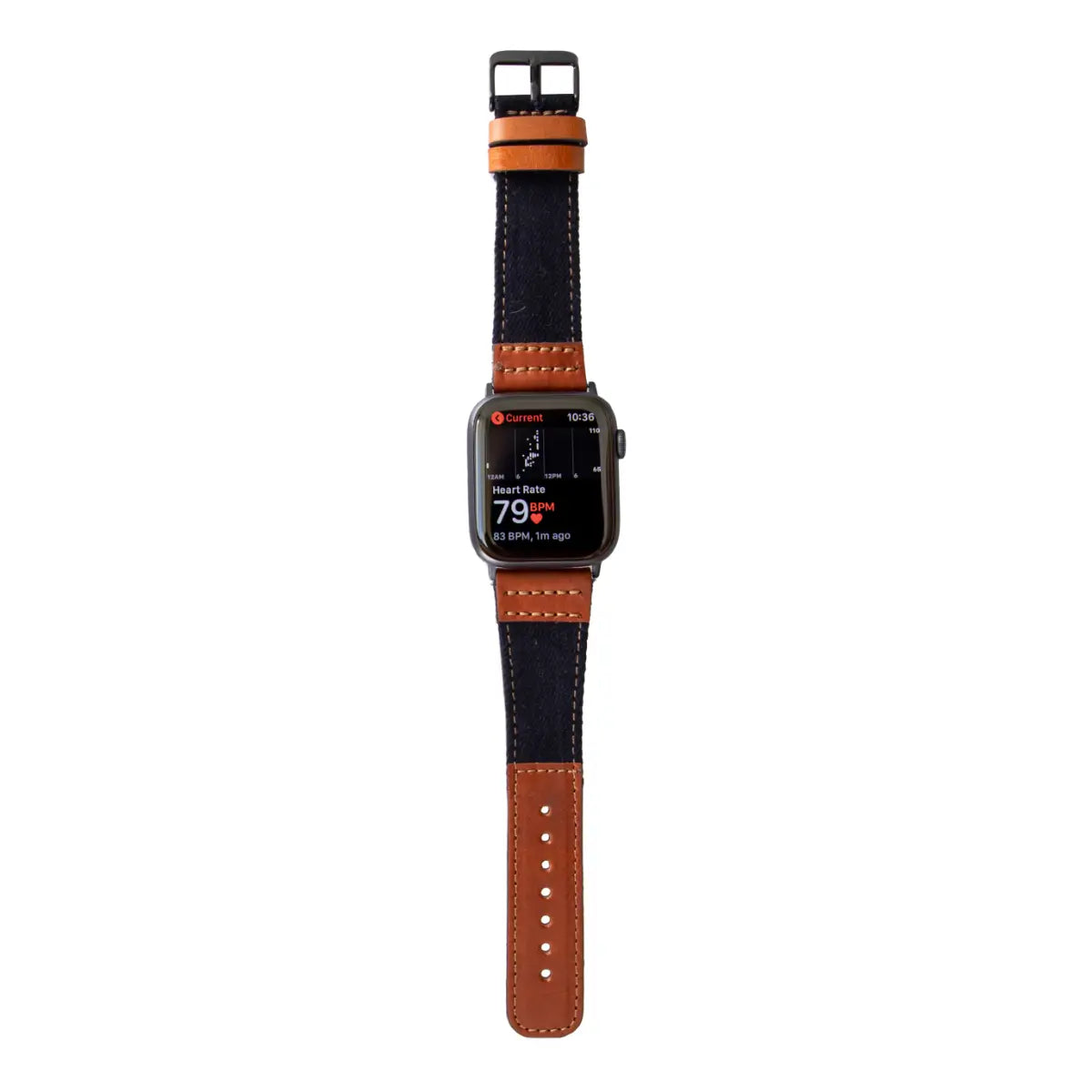 Premium Black Denim & Genuine Brown Leather Apple Watch Band - Stylish & Durable Replacement Strap for Workout, Office & Casual Wear
