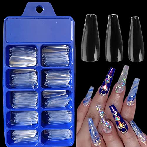 100-Piece Reusable Artificial Nail Set with Storage Case & Glue - Professional Nail Extension Kit for Salon & DIY Nail Art (Transparent) - Perfect for Bridal, Party, and Everyday Wear