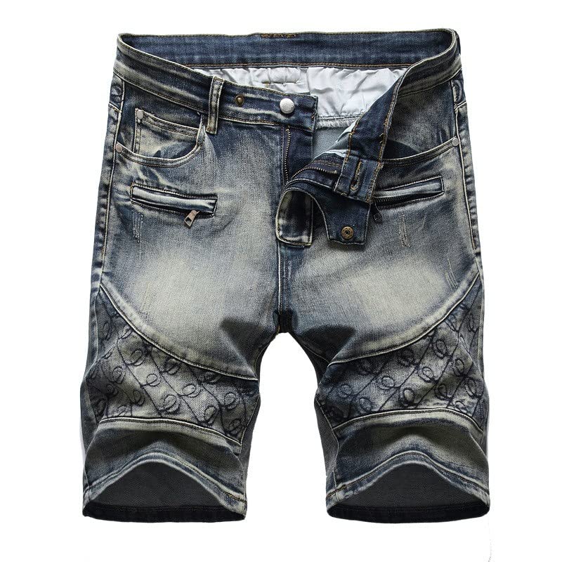 Men's Distressed Denim Shorts - Washed Ripped Jeans with Patchwork Design | Straight Knee-Length Summer Shorts for Casual Wear, Beach Outings & Street Style
