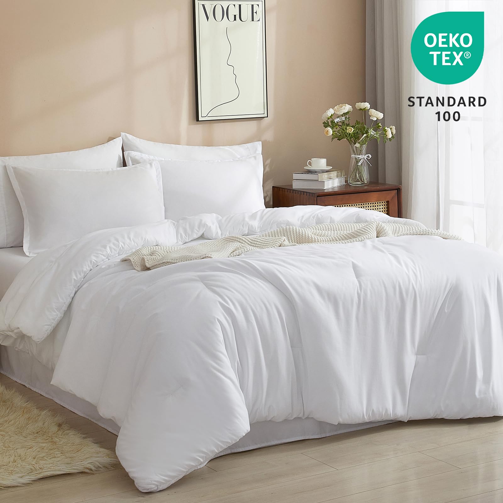 PHF Ultra Soft 7-Piece California King Comforter Set - All Season Lightweight Bedding with Comforter, Sheets, Pillowcases & Shams - Perfect for Master Bedroom, Guest Room & Luxury Hotels (White)