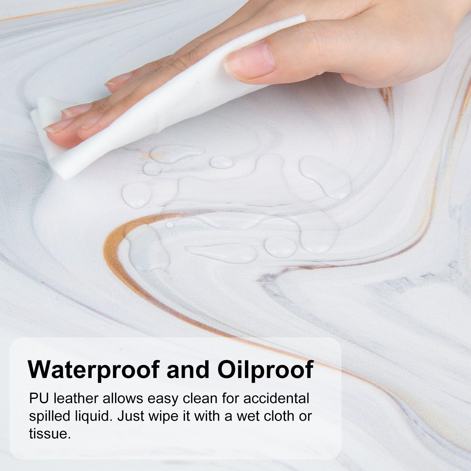 QIYI White Marble Mouse Pad - Large PU Leather Desk Mat with Gold Grey Stripes, Non-Slip Waterproof Keyboard & Gaming Mouse Pad (31.5
