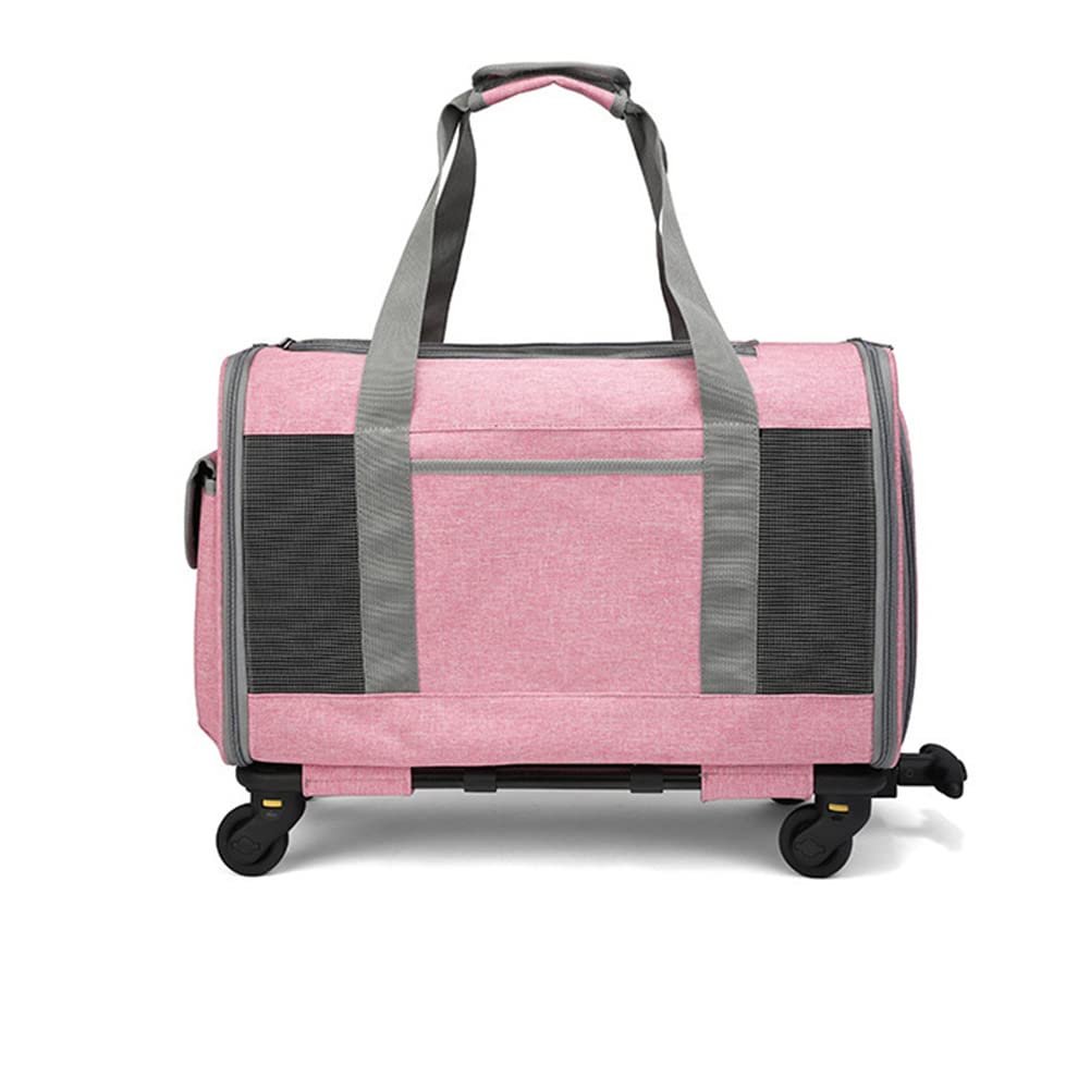 Portable Pet Carrier with Removable Wheels - Collapsible Soft-Sided Travel Bag for Dogs, Cats & Small Animals - Pink | Perfect for Air Travel, Vet Visits & Outdoor Adventures