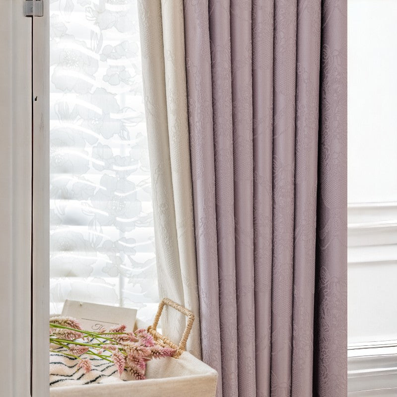 Clarissa Color Block Chenille Jacquard Blackout Curtains - Thermal Insulated Window Drapes for Bedroom & Living Room