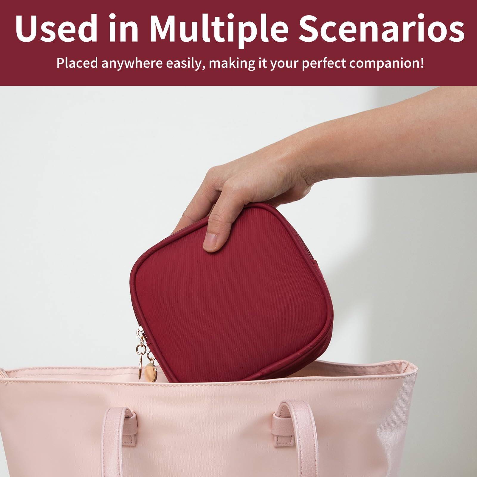 Small Double Zipper Makeup Pouch - Travel Cosmetic Bag & Mini Toiletry Organizer for Women (Red) | Perfect for Purse, Gym, Vacation & Everyday Essentials