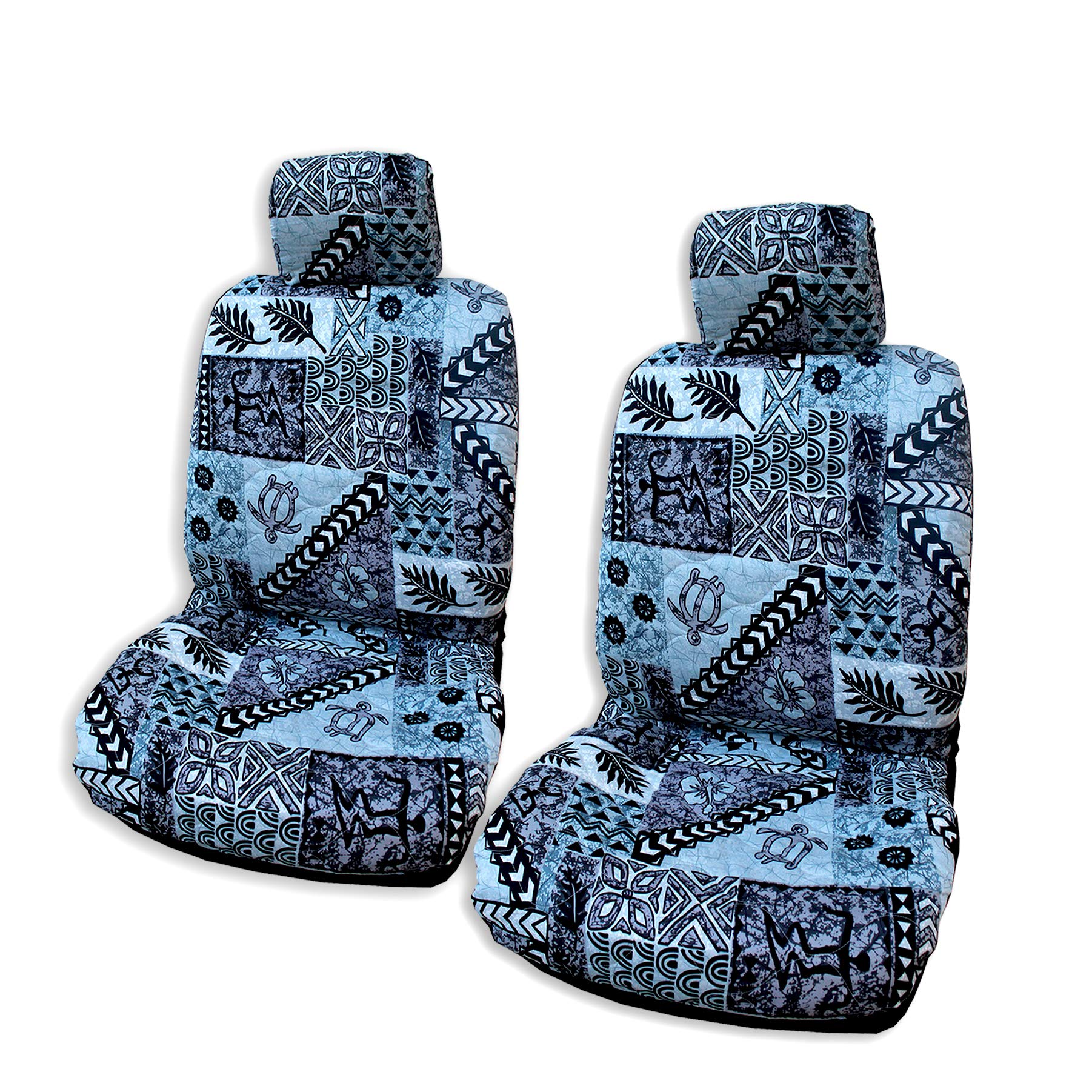 2 Hawaiian Car Seat Covers with Headrest Covers - Tapa Gray, Double Armrest Custom Fit - Premium Protection for Cars, Trucks & SUVs - Perfect for Road Trips, Commuting & Everyday Use