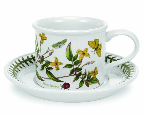 Portmeirion Botanic Garden 6-Piece Drum-Shaped Tea Cup and Saucer Set - Floral Porcelain Tea Set for Afternoon Tea, Bridal Shower & English Garden Party