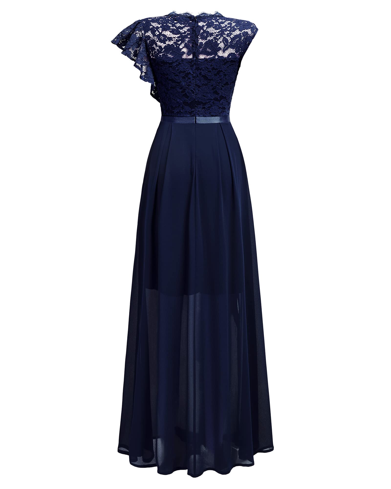 Elegant Floral Lace Ruffle Bridesmaid Maxi Dress for Women - Formal Party Gown for Weddings, Prom & Special Occasions