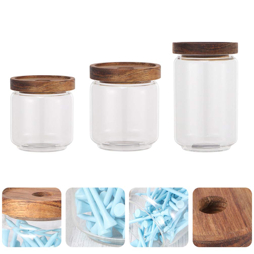 DOITOOL 3-Piece Glass Grain Storage Jars with Wooden Lids - Airtight Food Containers for Tea, Coffee, Dried Fruits, Spices & Pantry Organization | Perfect for Kitchen, Office & Home Decor